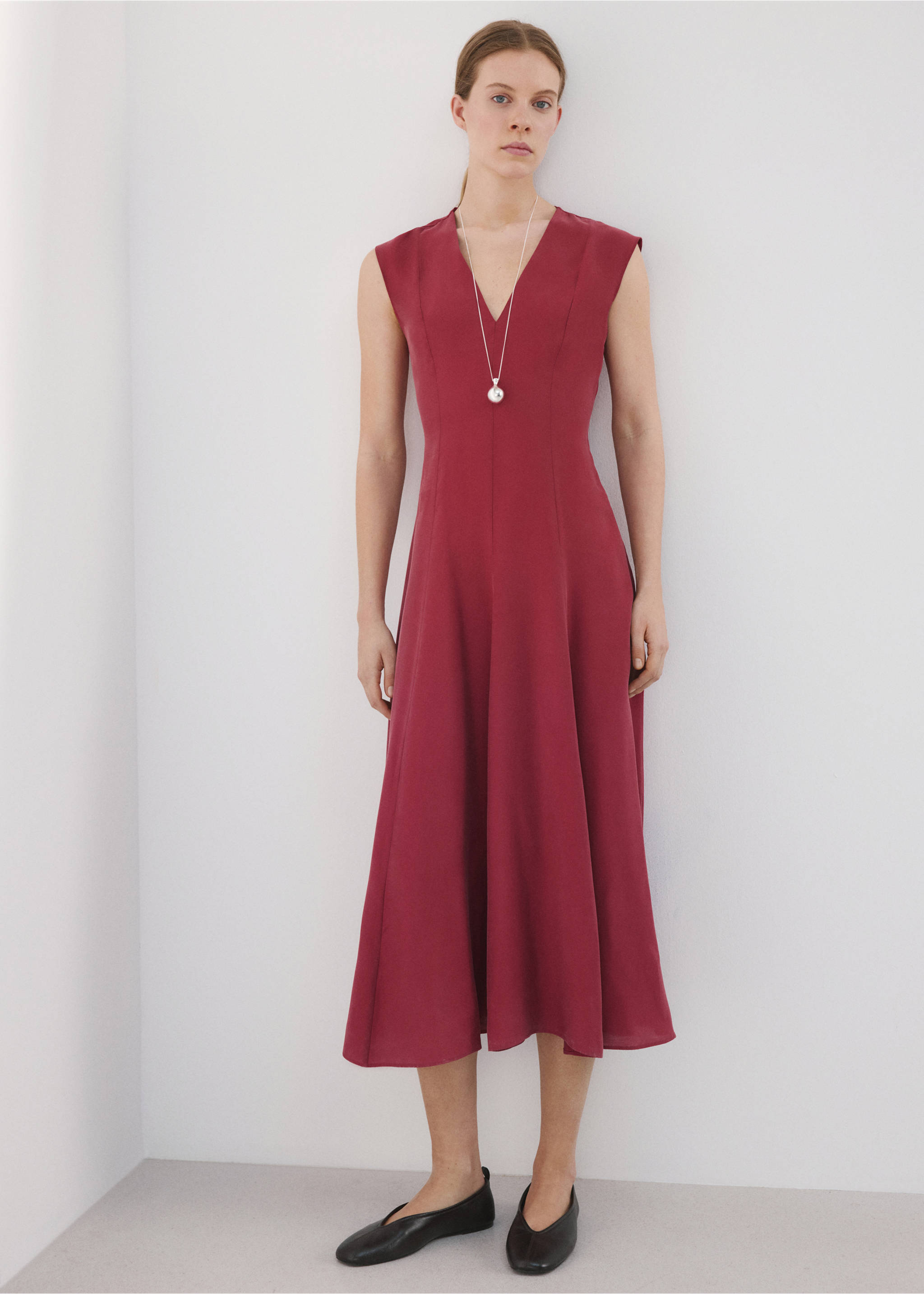 Midi dress with V-neck - General plane, Burnt Orange. Ref: 27007172-00.