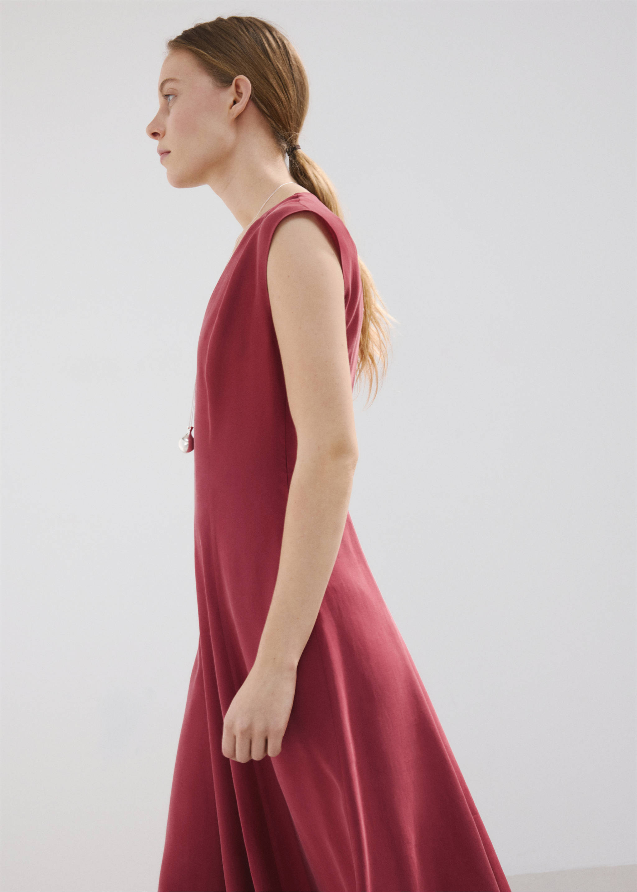 Midi dress with V-neck - Medium plane, Burnt Orange. Ref: 27007172-00.