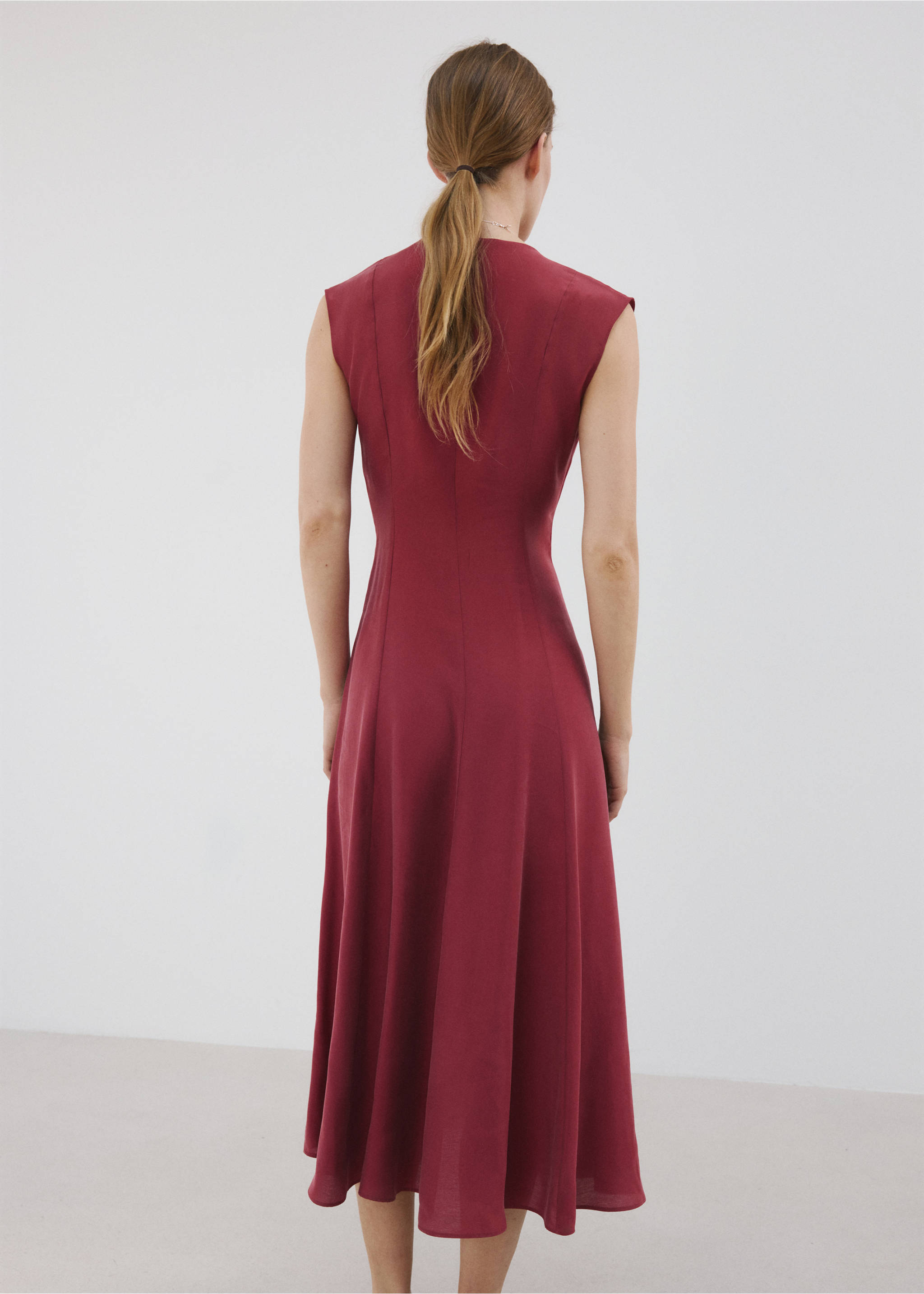 Midi dress with V-neck - Reverse of the article, Burnt Orange. Ref: 27007172-00.