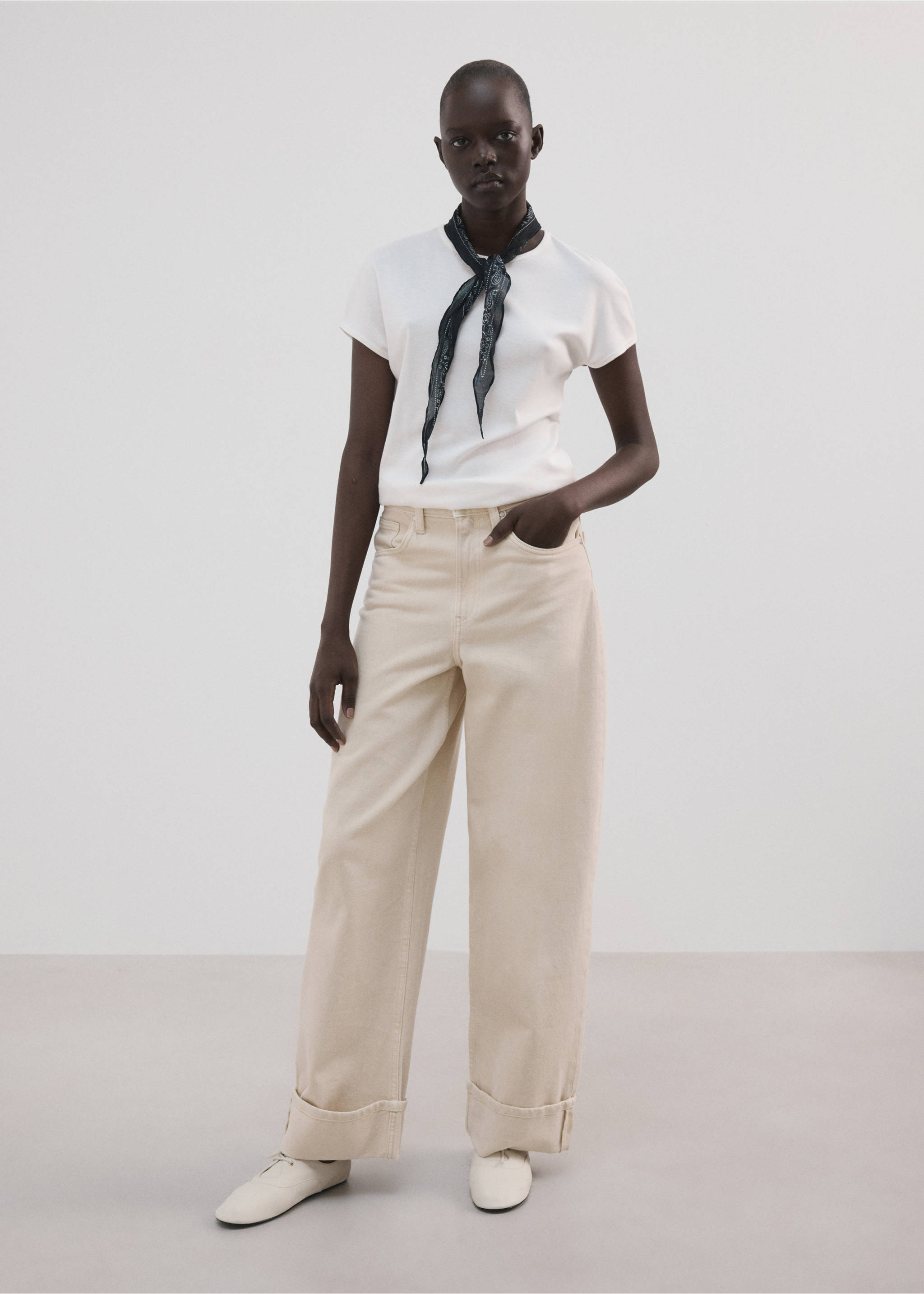 Camiseta mezcla algodón manga corta - Plano general, Blanco roto. Ref: 27007805-00.