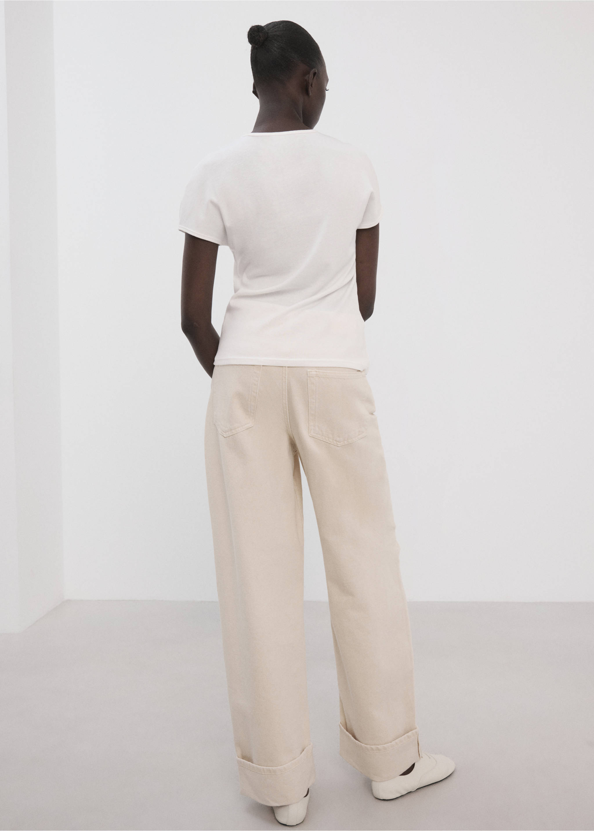 Camiseta mezcla algodón manga corta - Reverso del artículo, Blanco roto. Ref: 27007805-00.