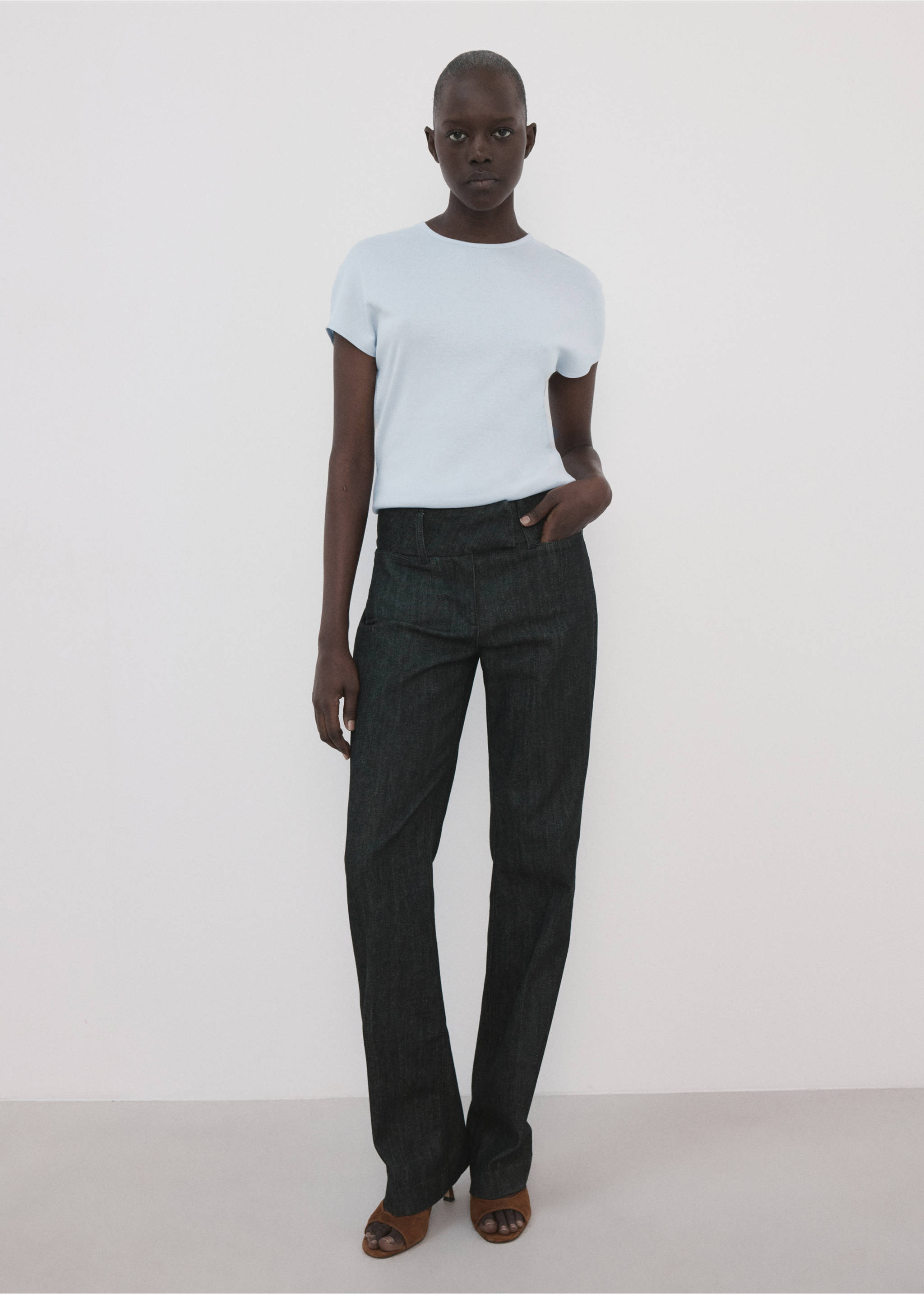 Camiseta mezcla algodón manga corta - Plano general, Azul celeste. Ref: 27007805-00.