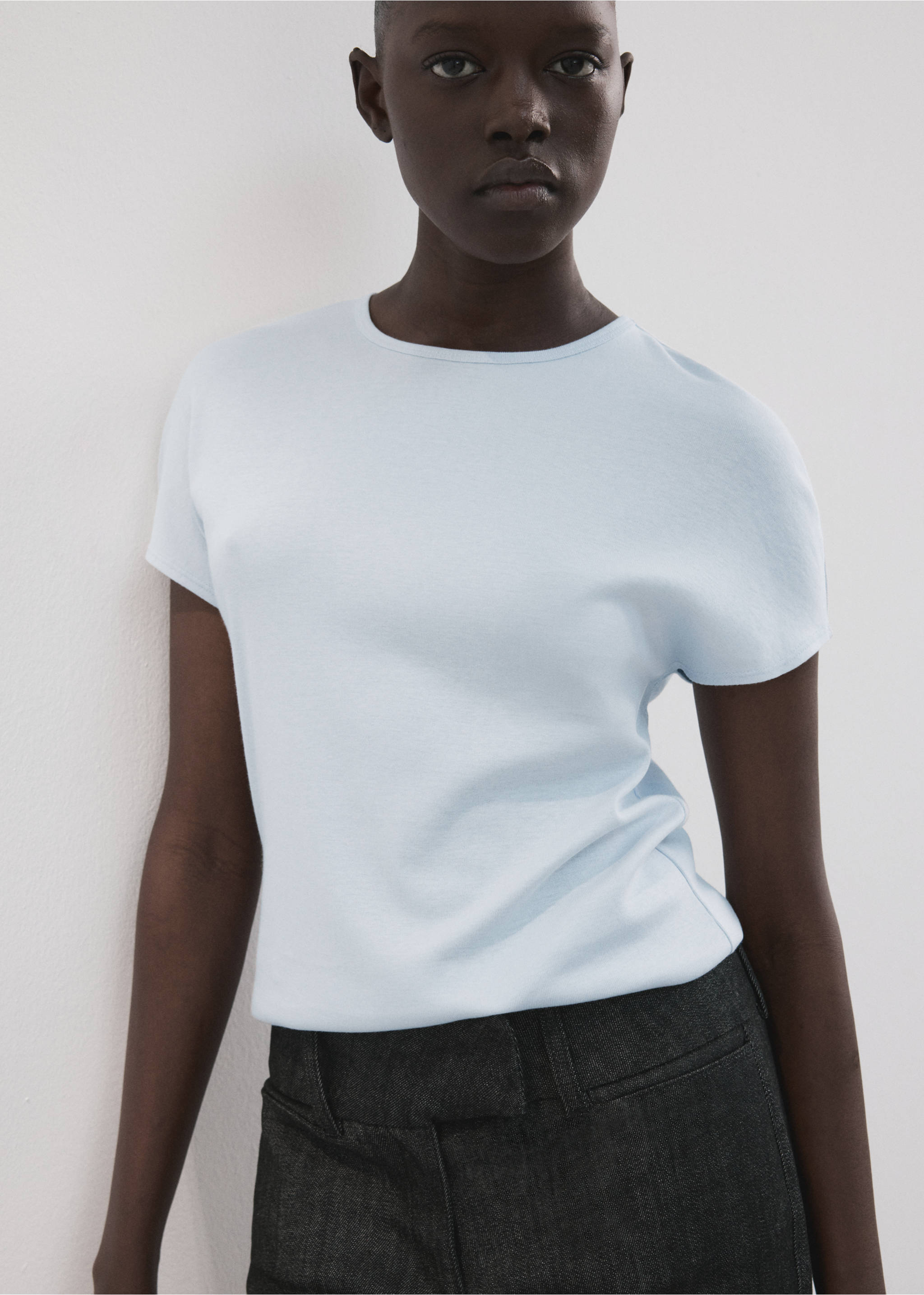 Camiseta mezcla algodón manga corta - Plano medio, Azul celeste. Ref: 27007805-00.