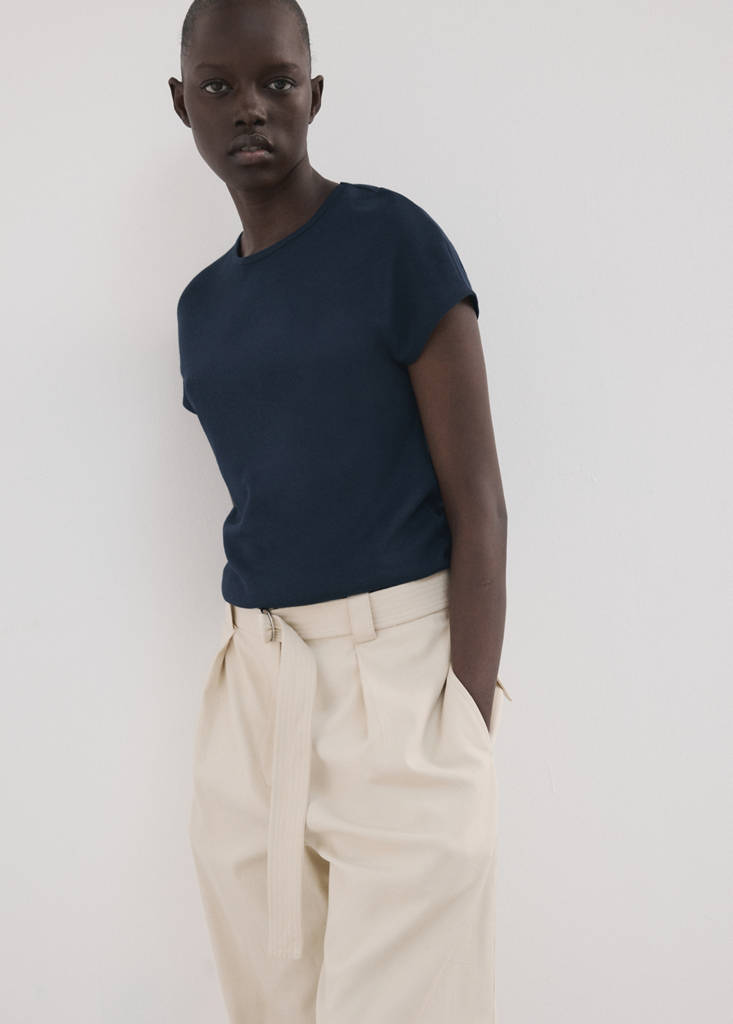 Short-sleeved cotton-blend t-shirt — Navy
