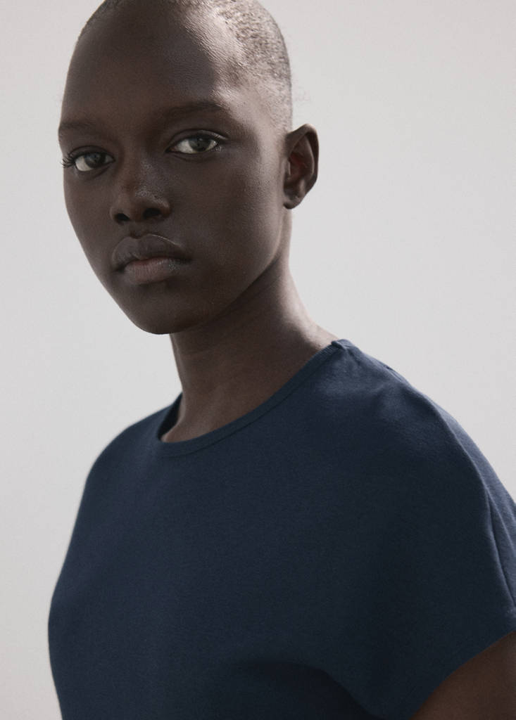 Short-sleeved cotton-blend t-shirt — Navy