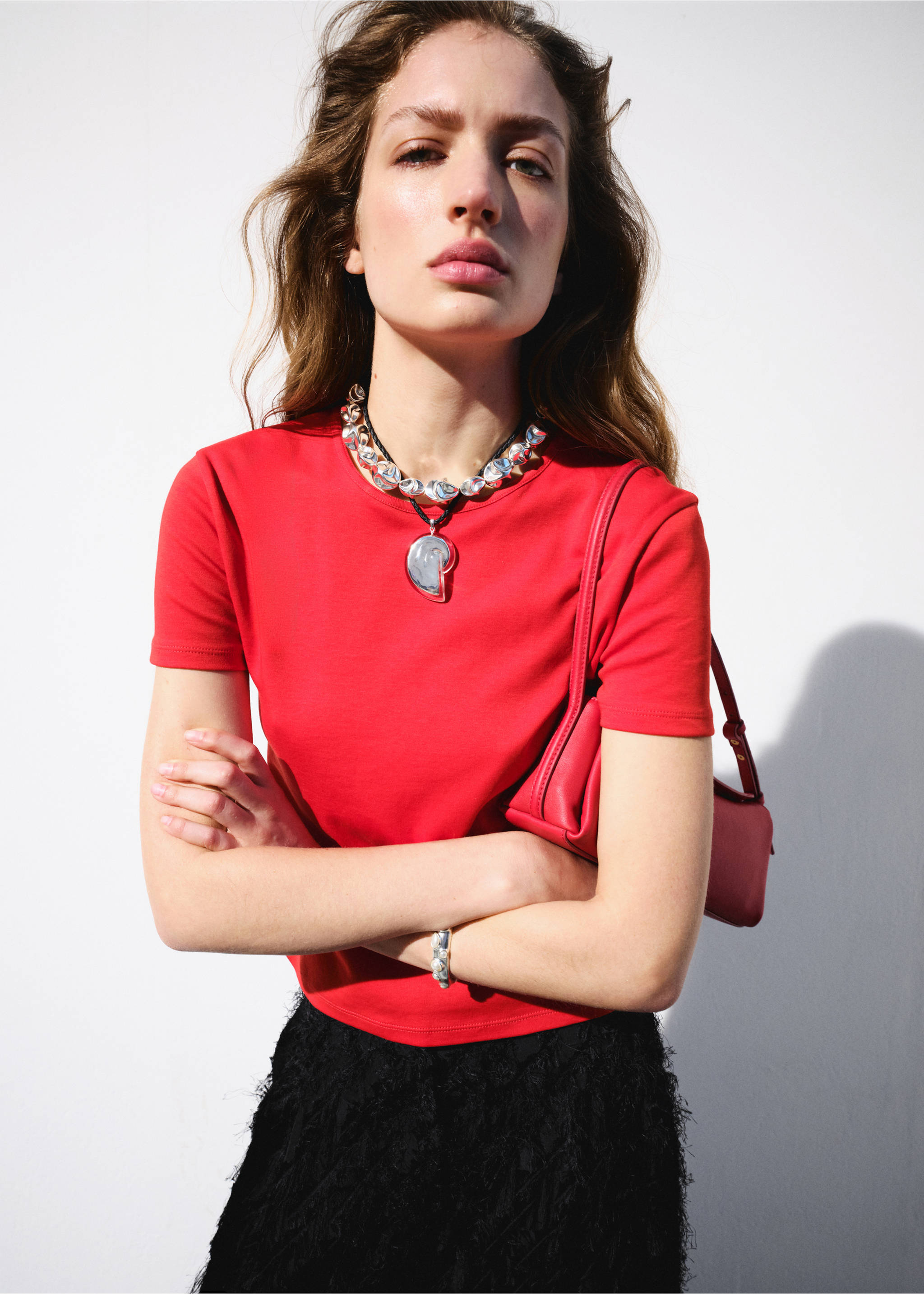 Short-sleeved cotton t-shirt - Medium plane, Red. Ref: 27007809-00.