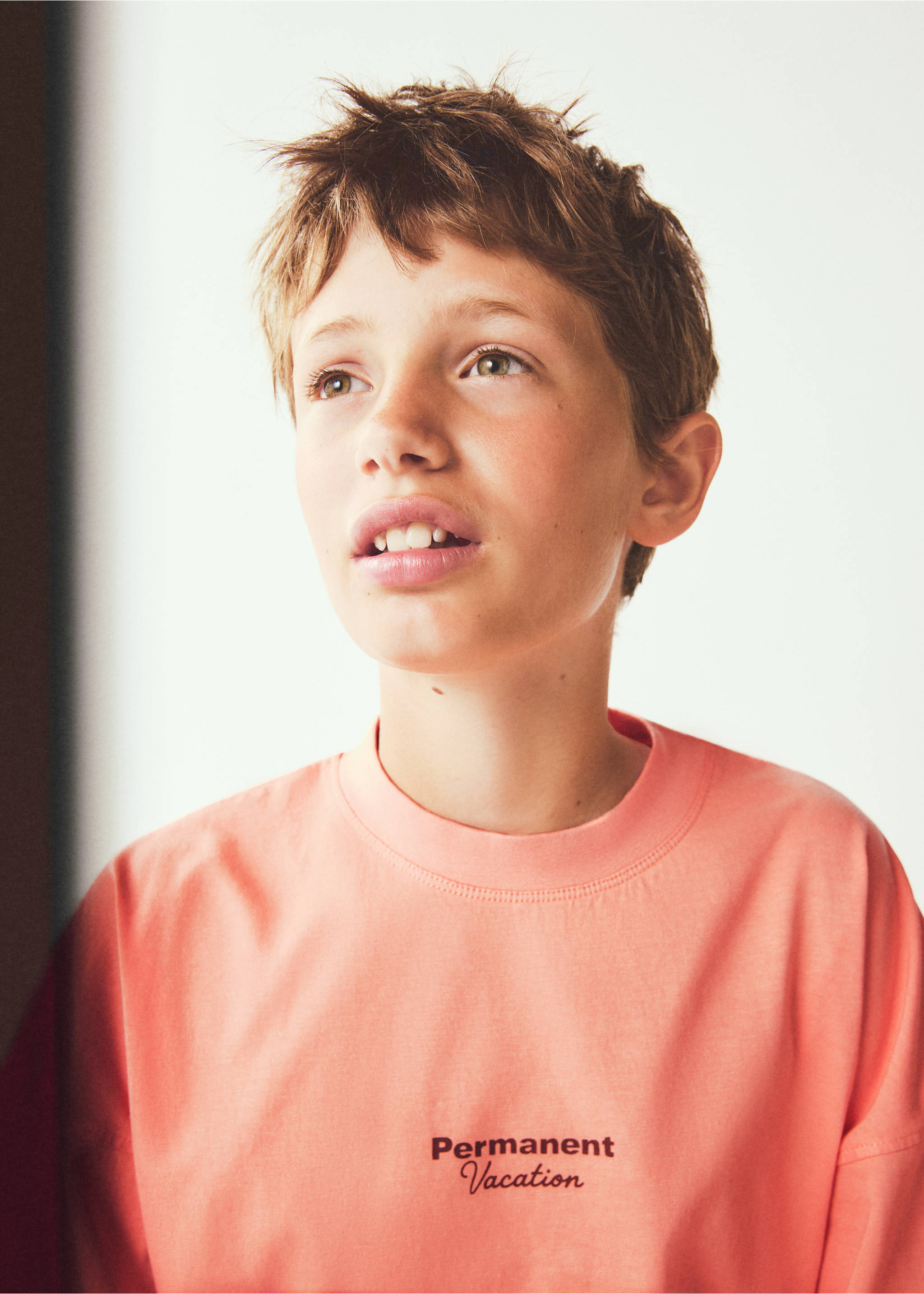 Boxy fit printed T-shirt - Details of the article 1, Coral Red. Ref: 27007918-00.