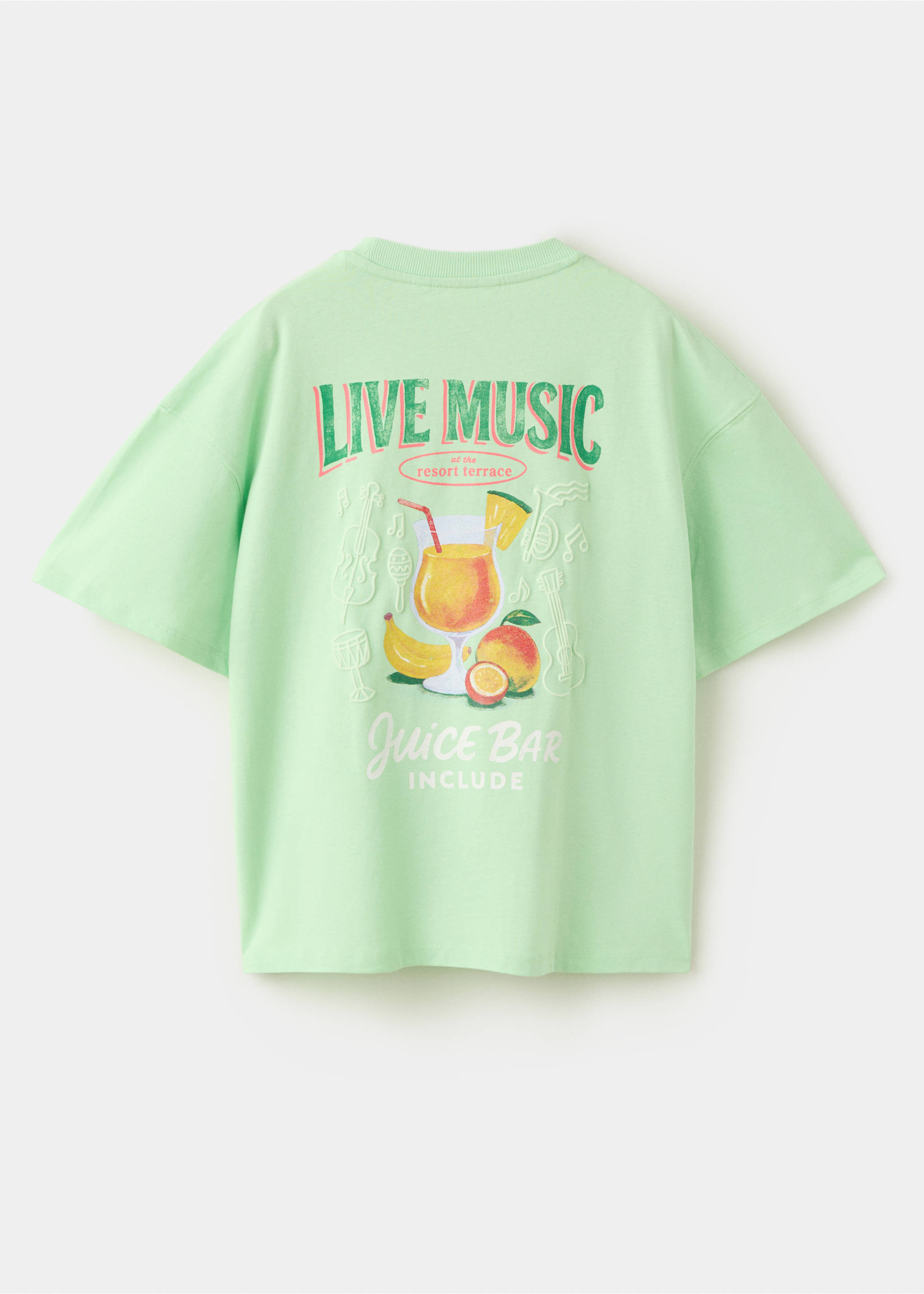 Printed cotton-blend t-shirt - Reverse of the article, Pastel Green. Ref: 27007919-00.