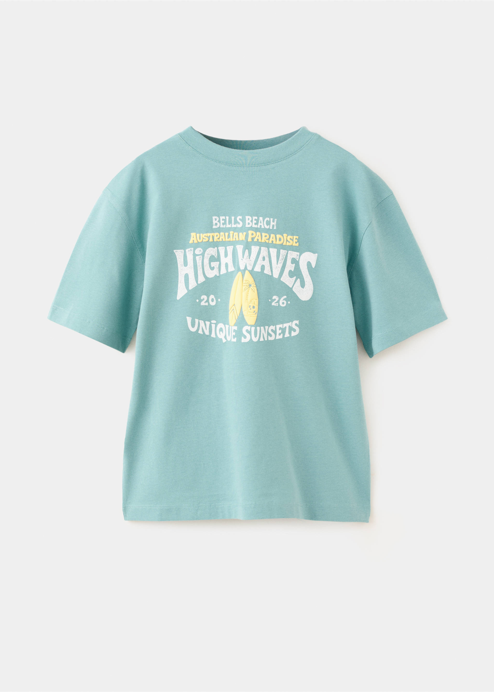 Printed cotton-blend t-shirt - Article without model, Aqua Green. Ref: 27007920-00.