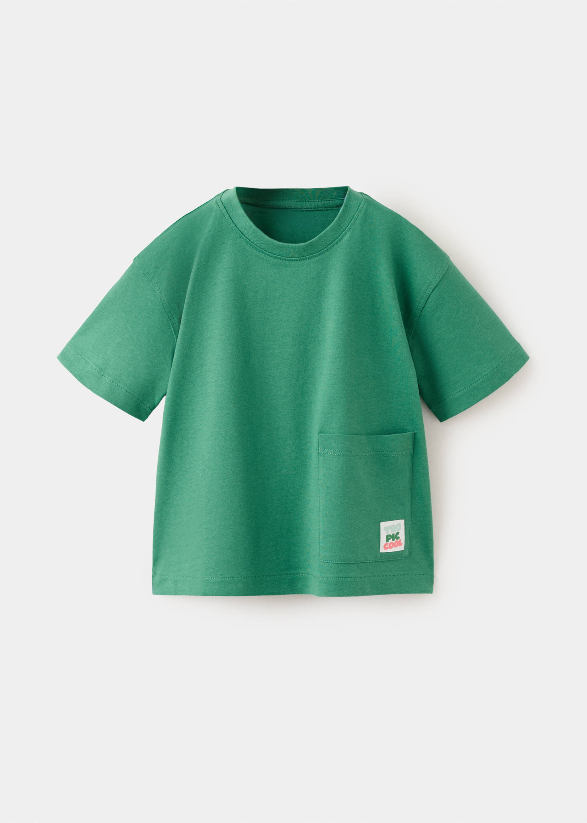Cotton T-shirt with pocket detail - Article without model, Green. Ref: 27007923-00.