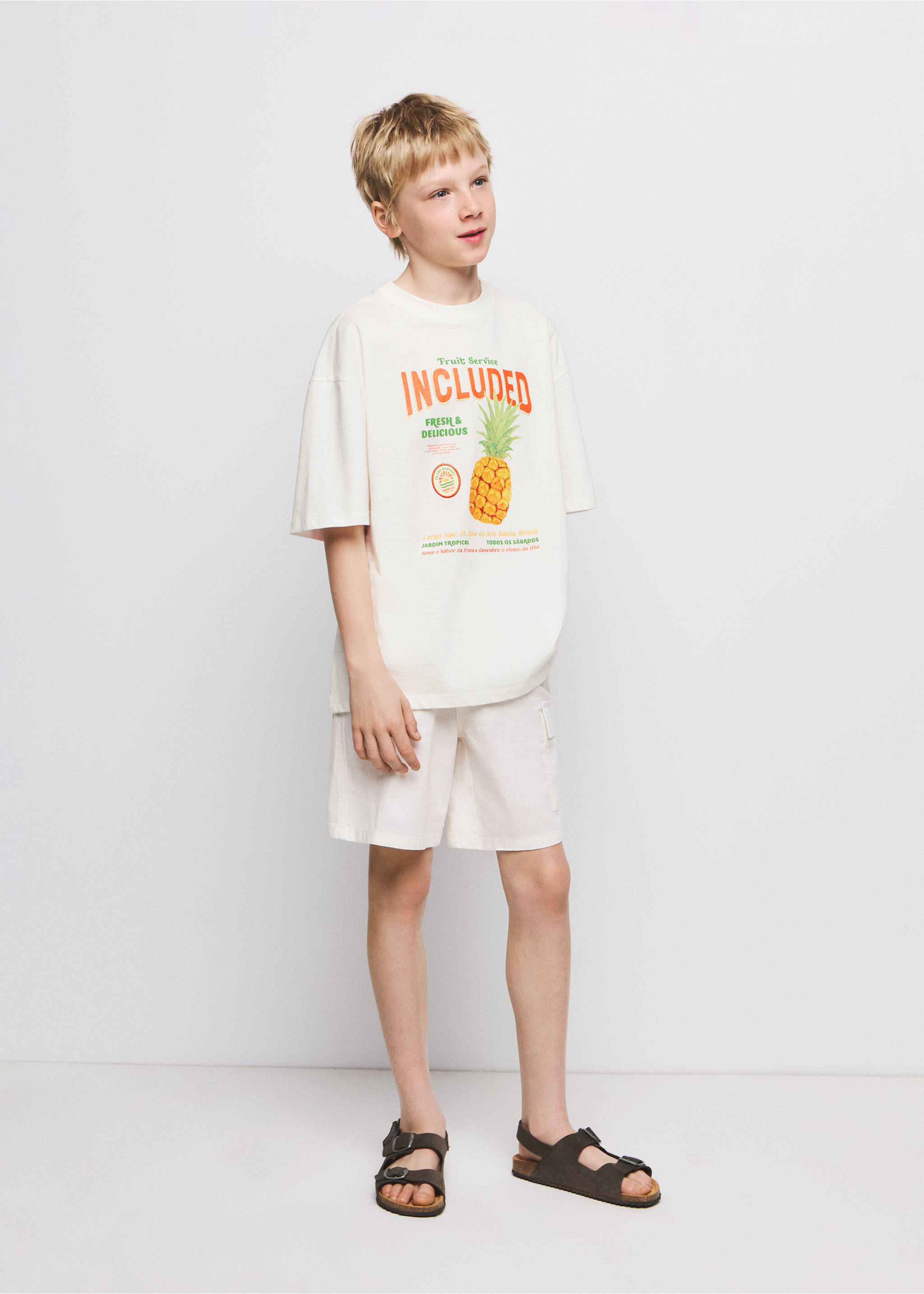 T-shirt en coton imprimé - Plan général, Blanc cassé. Ref: 27007925-00.