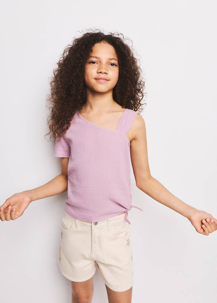 One-shoulder detail T-shirt — Lilac