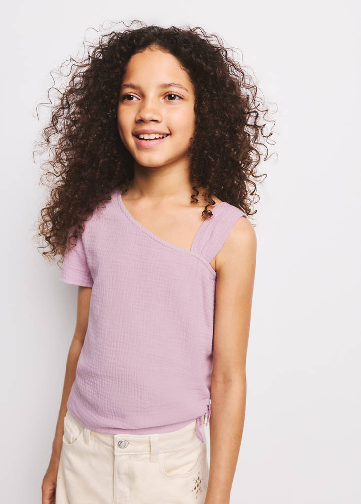 One-shoulder detail T-shirt — Lilac