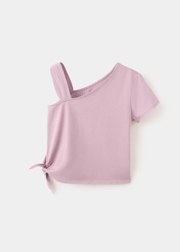 One-shoulder detail T-shirt — Lilac