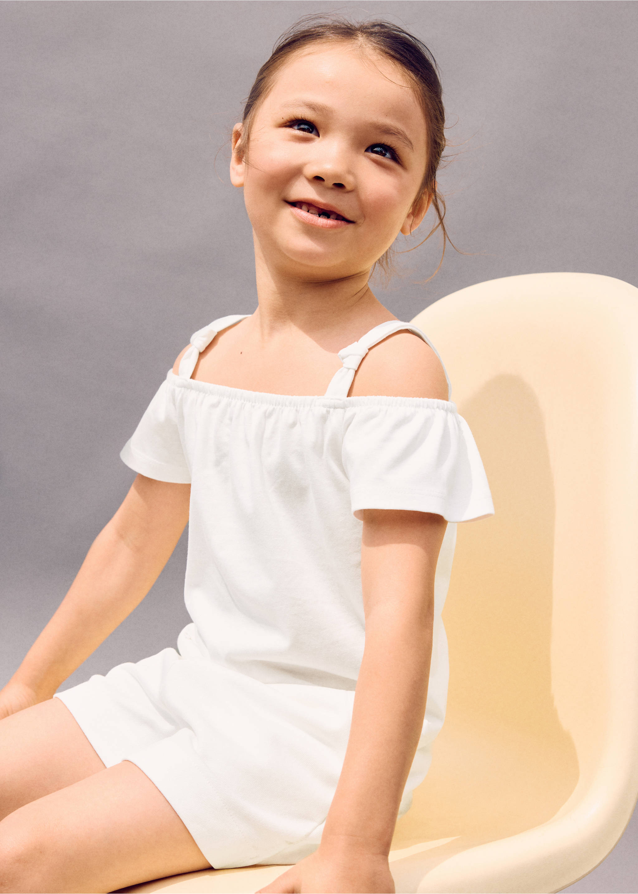 Off-the-shoulder cotton T-shirt - Medium plane, Off White. Ref: 27007931-00.