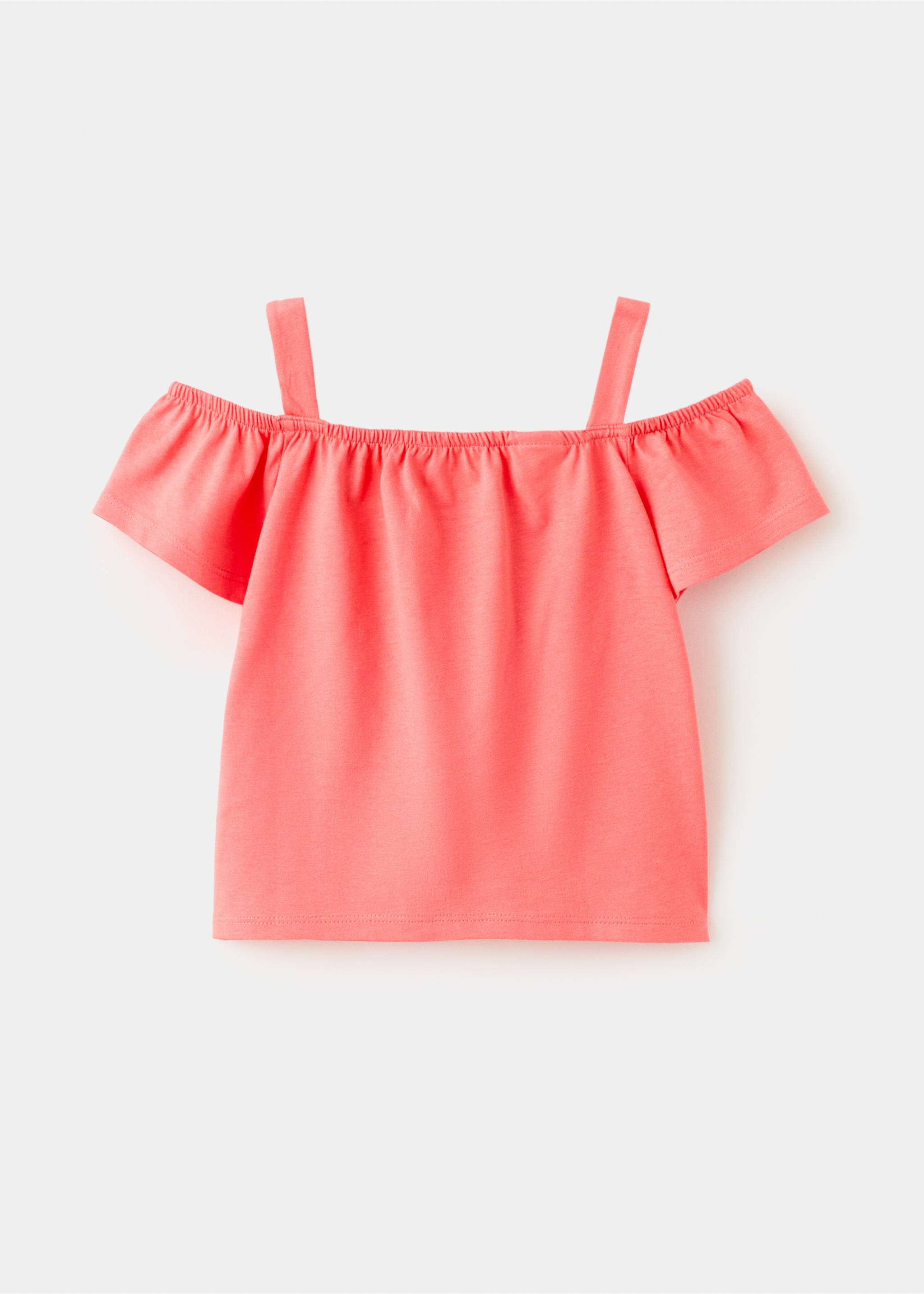 Off-the-shoulder cotton T-shirt - Reverse of the article, Coral Red. Ref: 27007931-00.