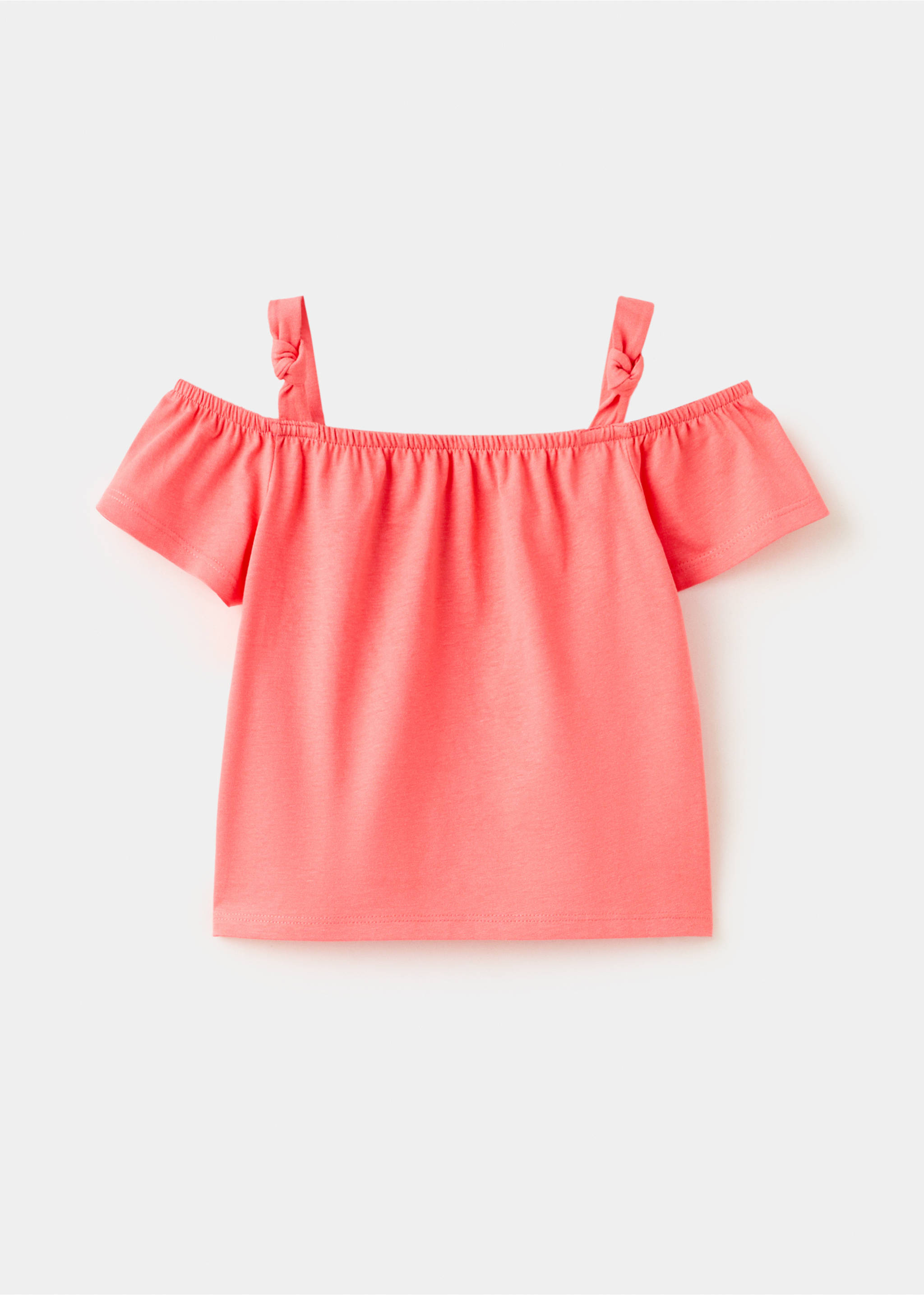 Off-the-shoulder cotton T-shirt - Article without model, Coral Red. Ref: 27007931-00.