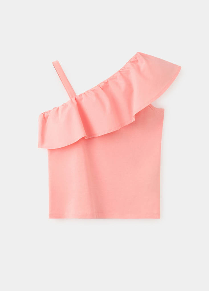Off-the-shoulder frill top — Coral Red