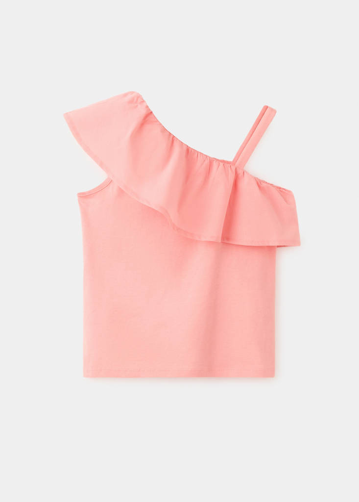 Off-the-shoulder frill top — Coral Red