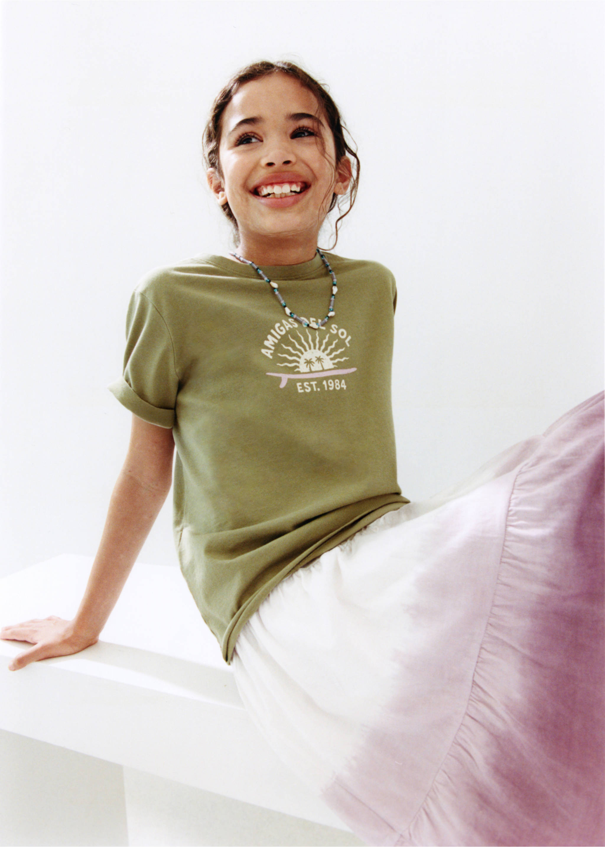 Printed cotton-blend t-shirt - Details of the article 6, Medium Green. Ref: 27007946-00.