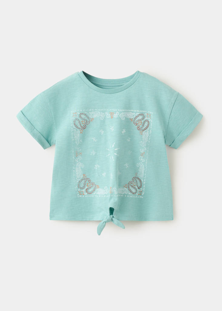 Printed T-shirt with tie detail — Forest Green