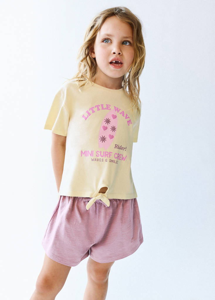 Printed T-shirt with tie detail — Pastel Yellow