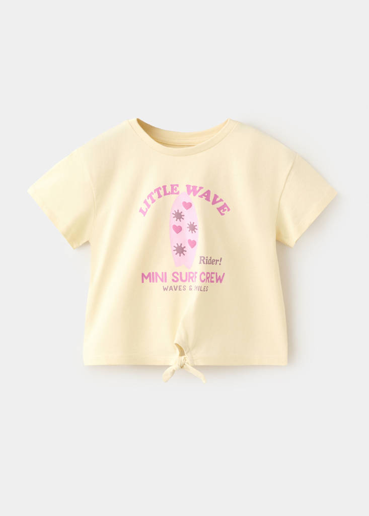 Printed T-shirt with tie detail — Pastel Yellow