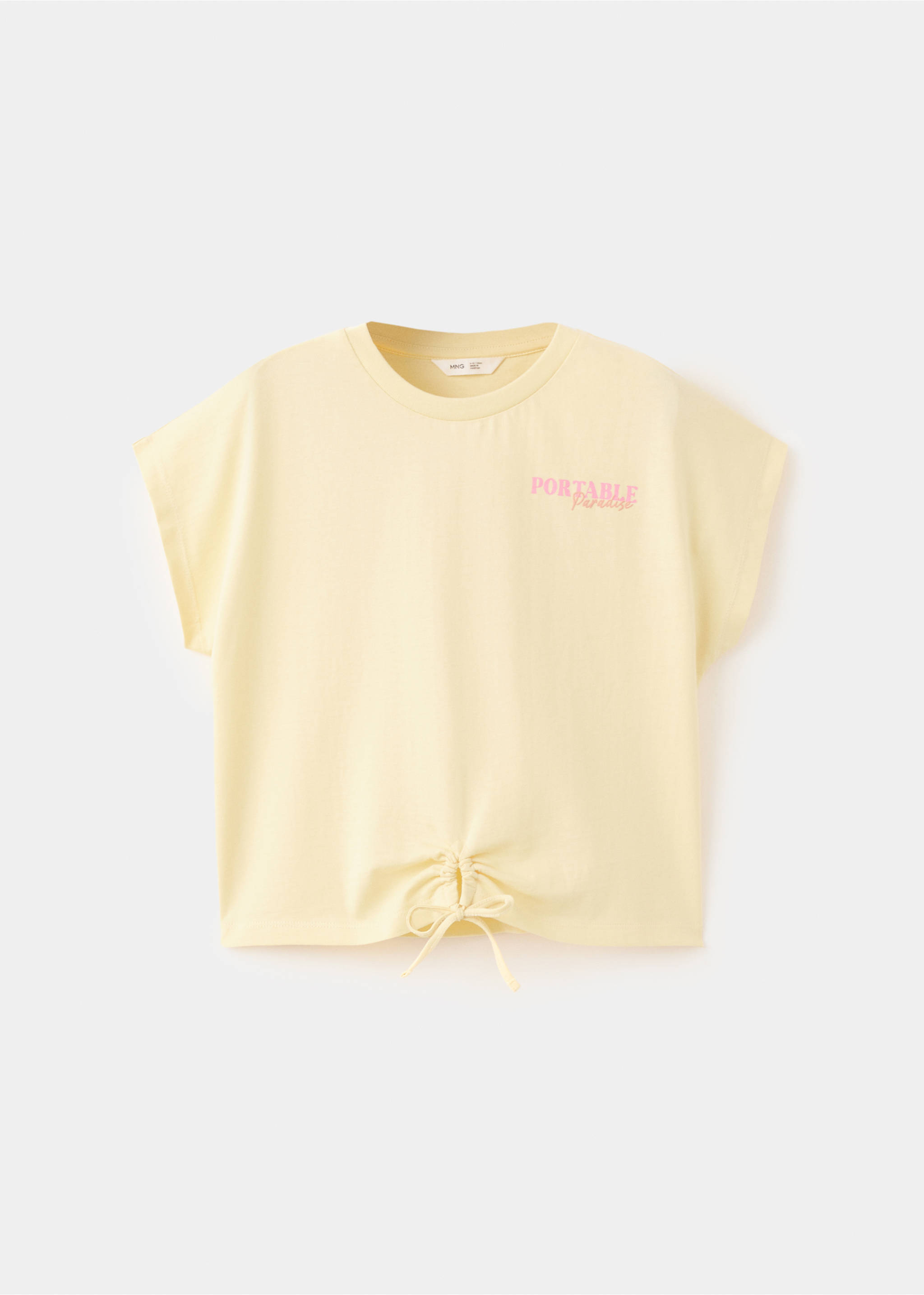 Printed T-shirt with tie detail - Article without model, Pastel Yellow. Ref: 27007952-00.