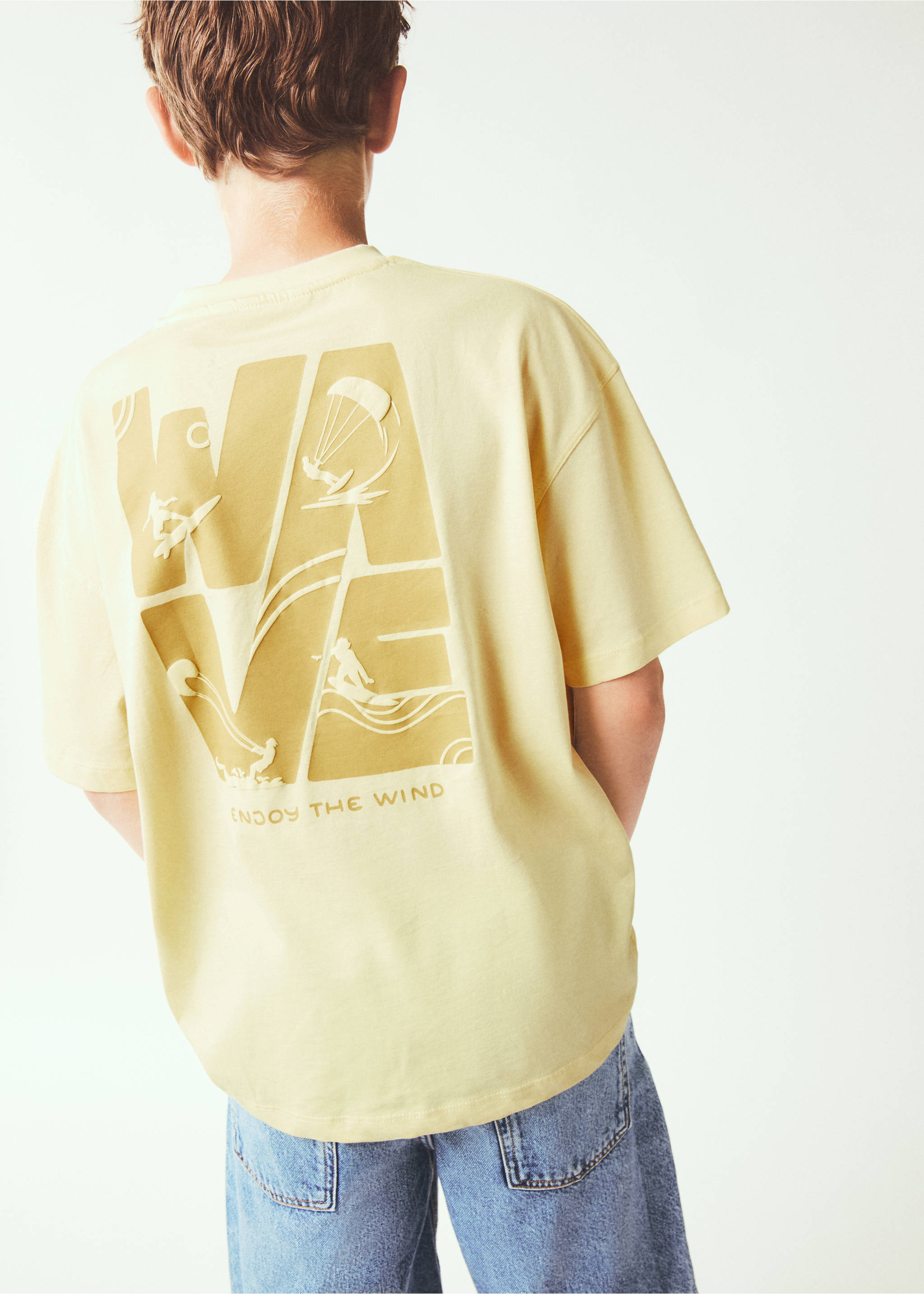 Tryckt bomull t-shirt - Bild av mittparti, Gul. Ref: 27008274-00.