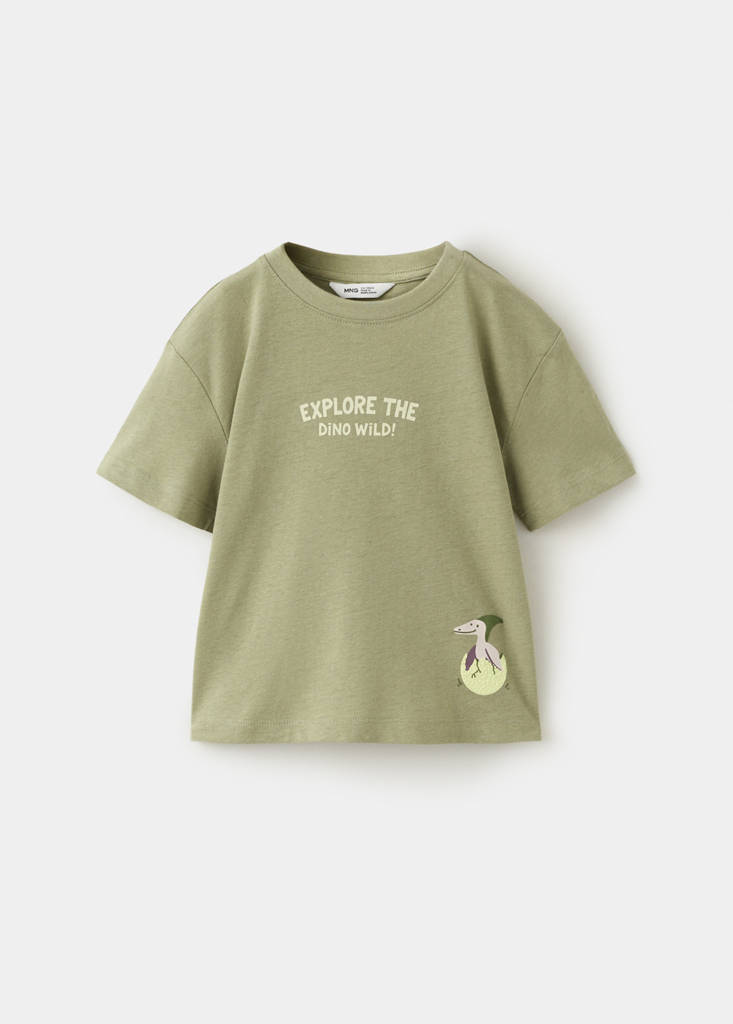 Printed cotton linen-blend T-shirt — Khaki