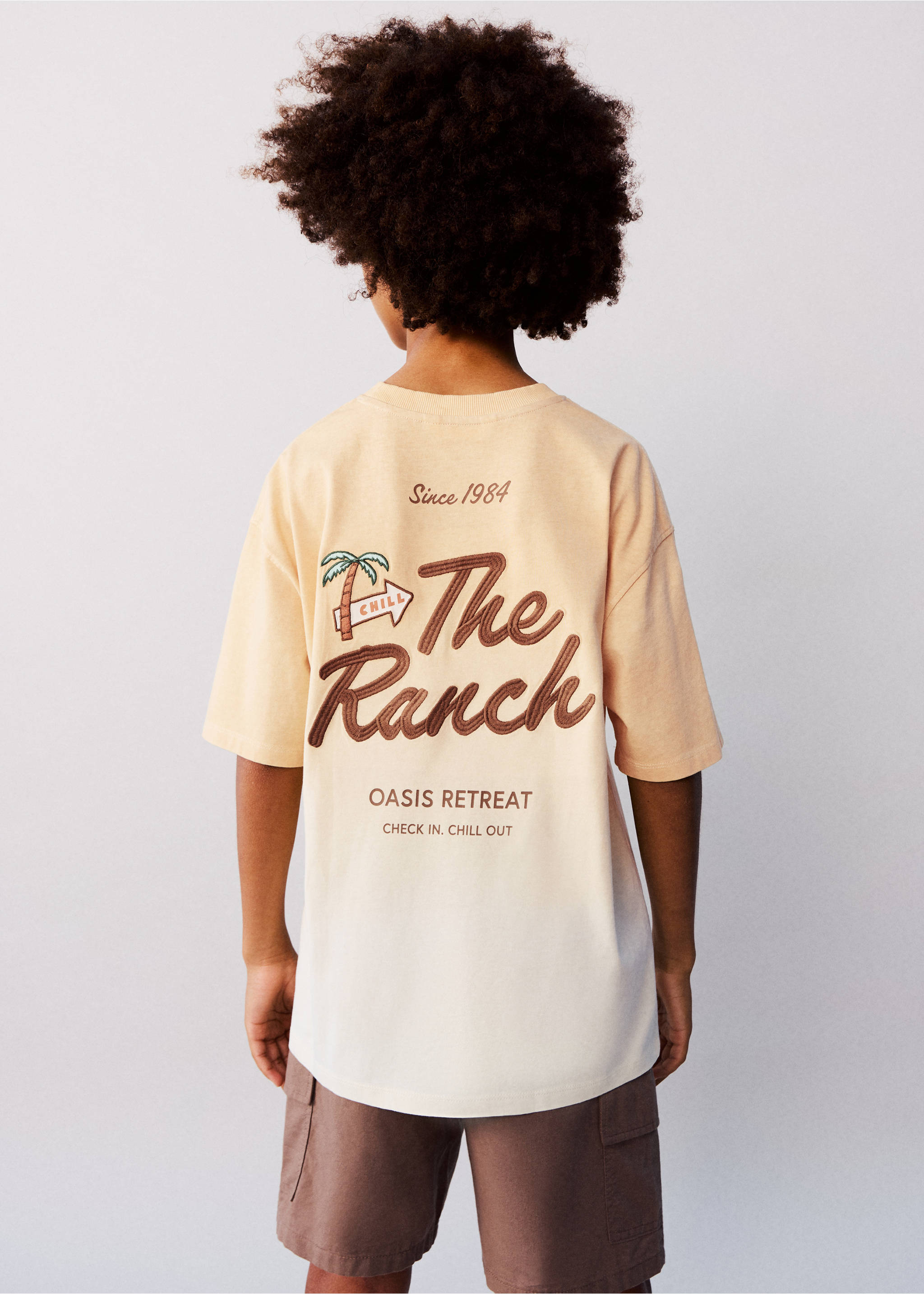 Gradient T-shirt with embroidery detail - Medium plane, Vanilla. Ref: 27008282-00.