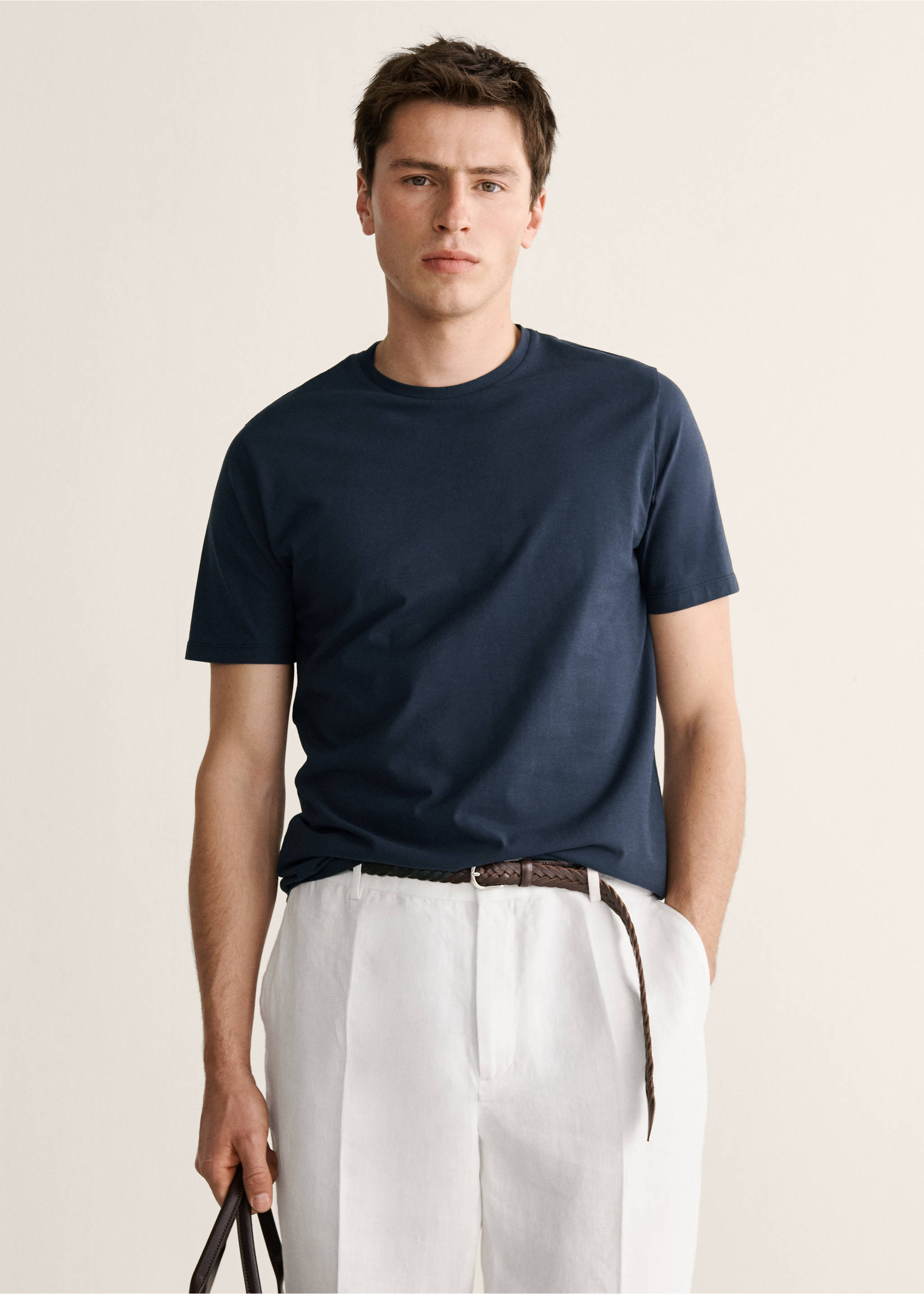 100% cotton slim-fit t-shirt - Medium plane, Navy. Ref: 27008284-00.