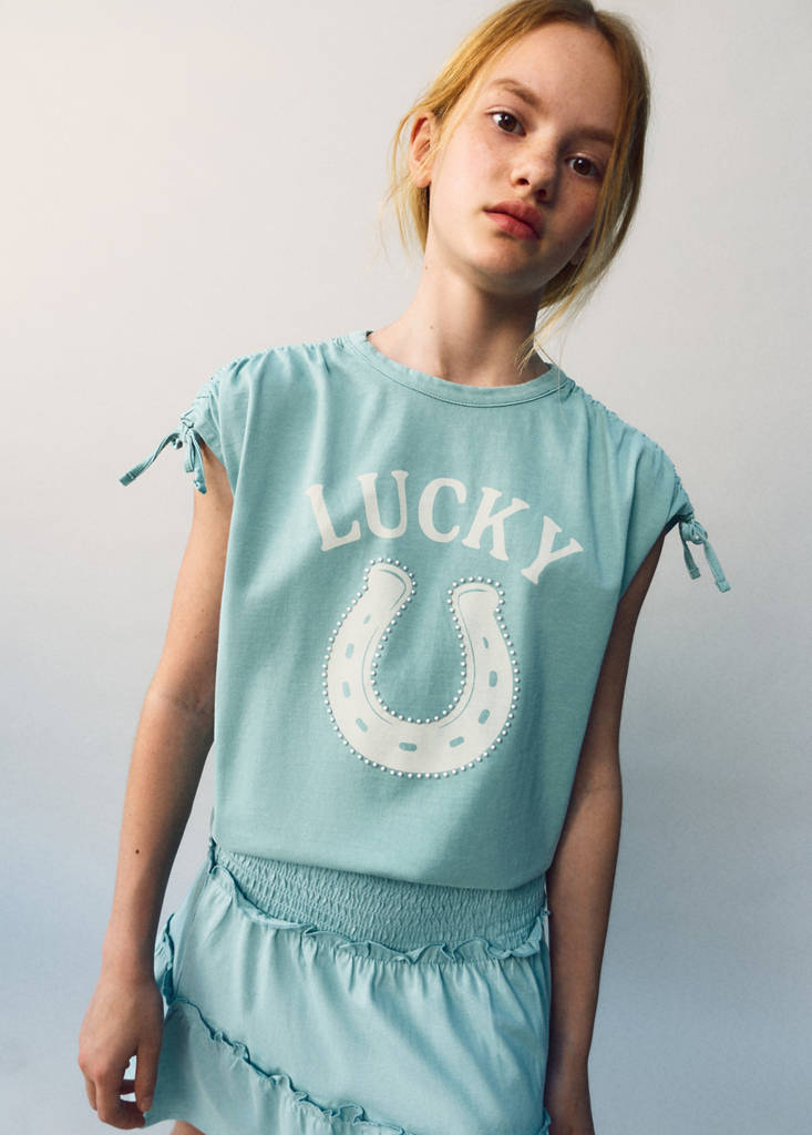 Printed T-shirt with tie details — Petrol Blue