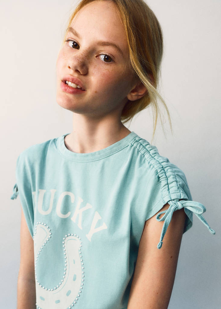 Printed T-shirt with tie details — Petrol Blue