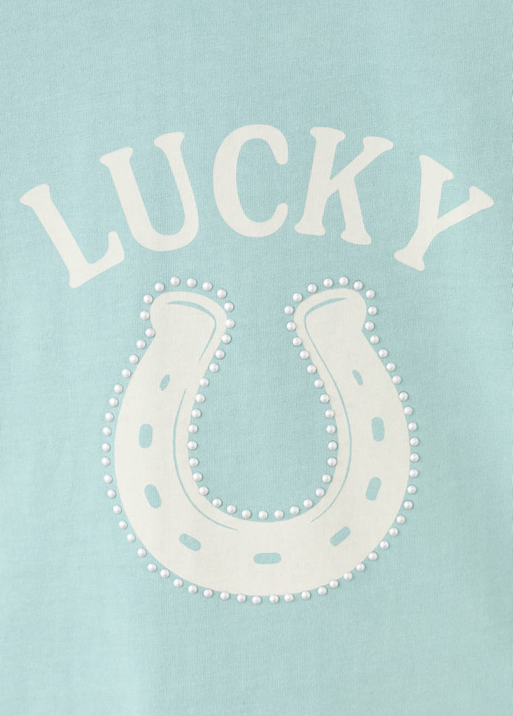 Printed T-shirt with tie details — Petrol Blue