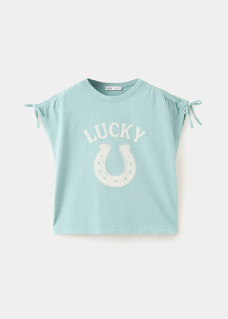 Printed T-shirt with tie details — Petrol Blue