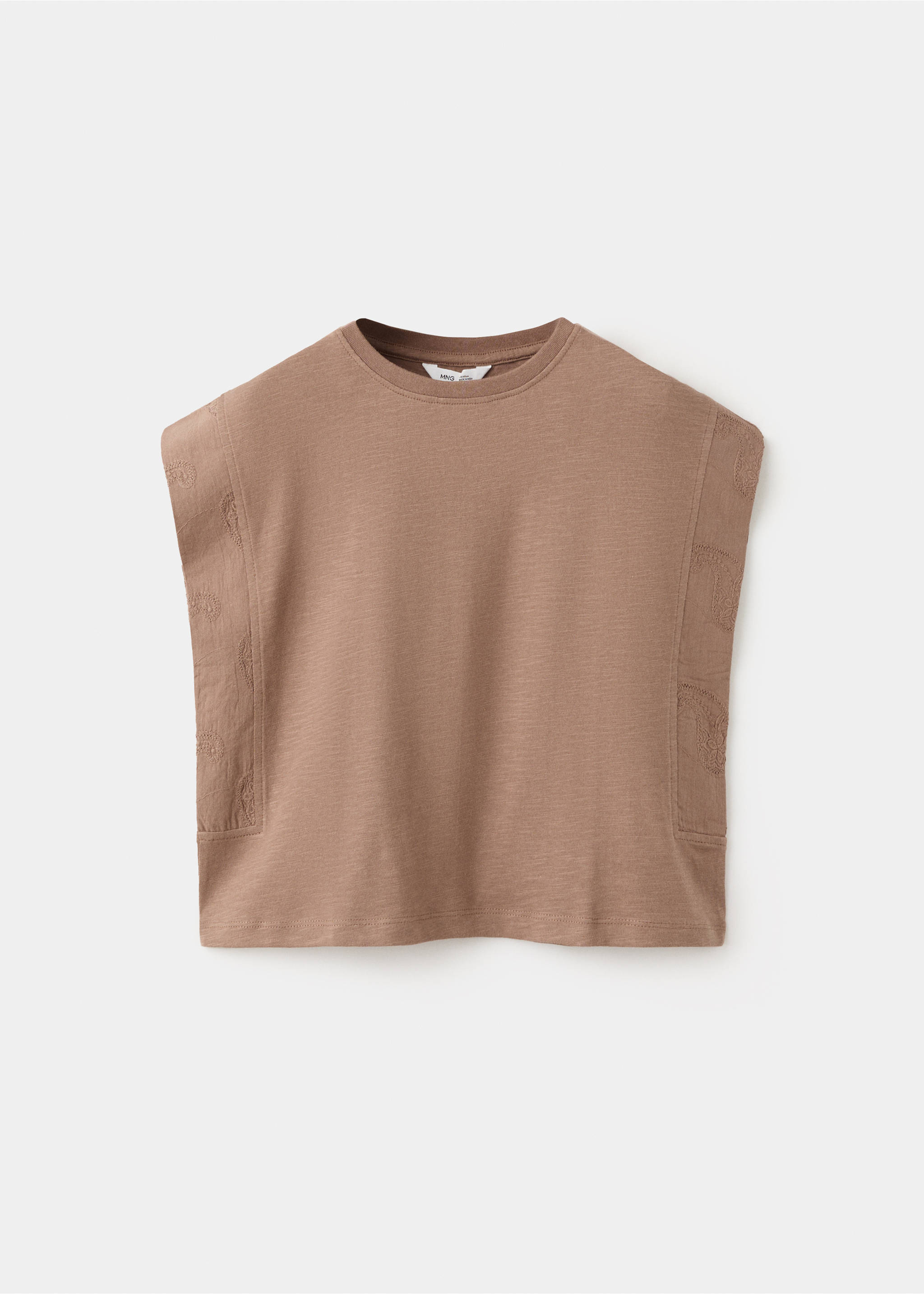 T-shirt coton détails brodés - Article sans modèle, Marron. Ref: 27008664-00.