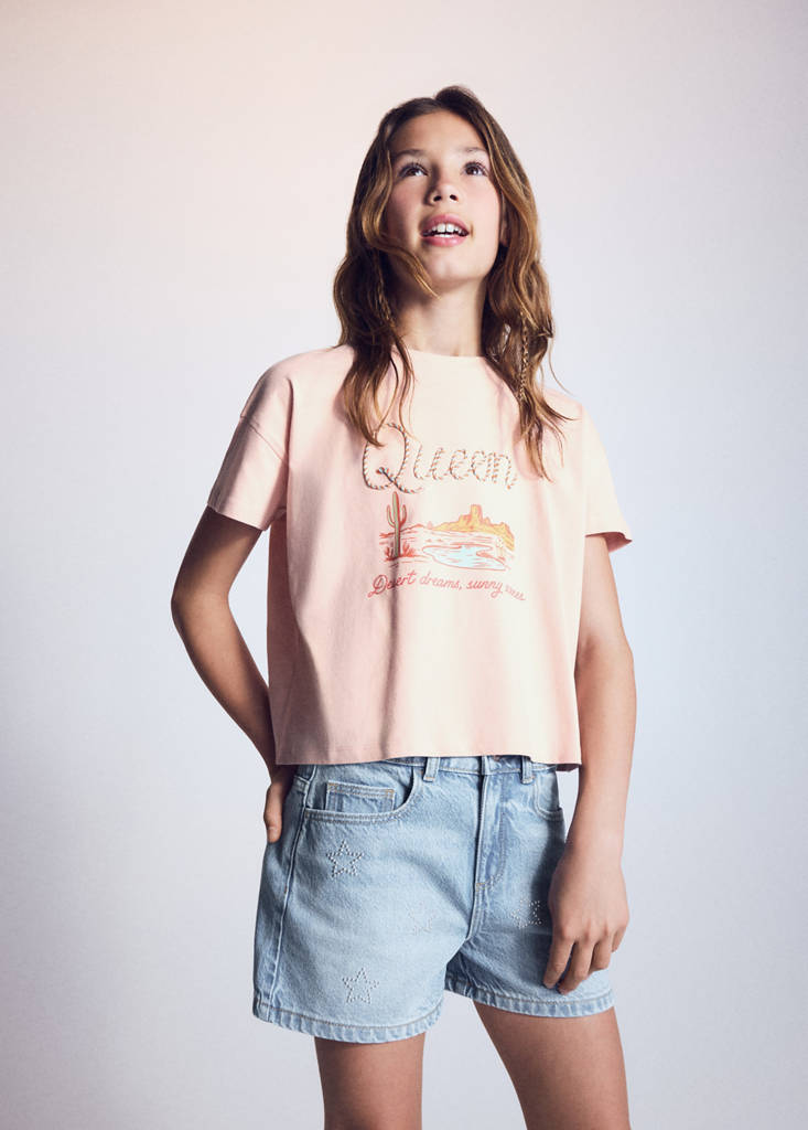 Printed T-shirt with back slit — Pink
