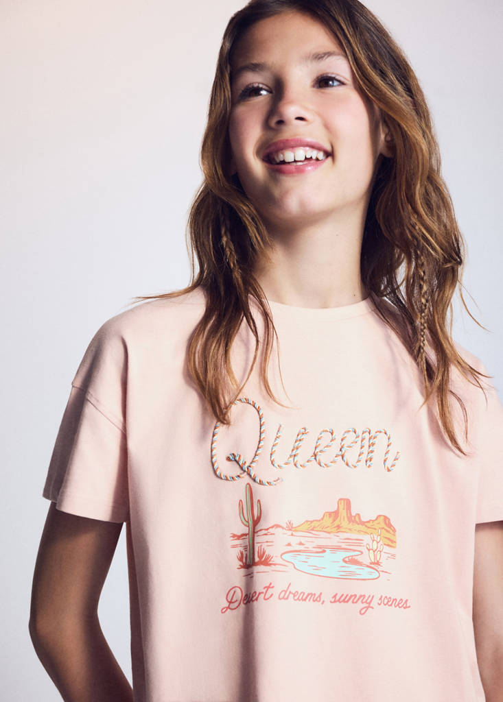 Printed T-shirt with back slit — Pink