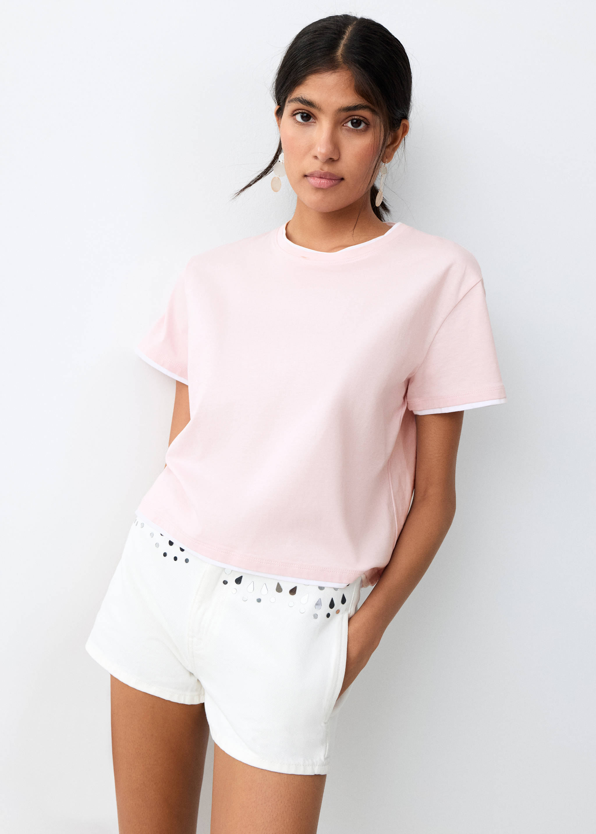 تيشيرت بأكمام قصيرة بتأثير مزدوج - رؤية وسط