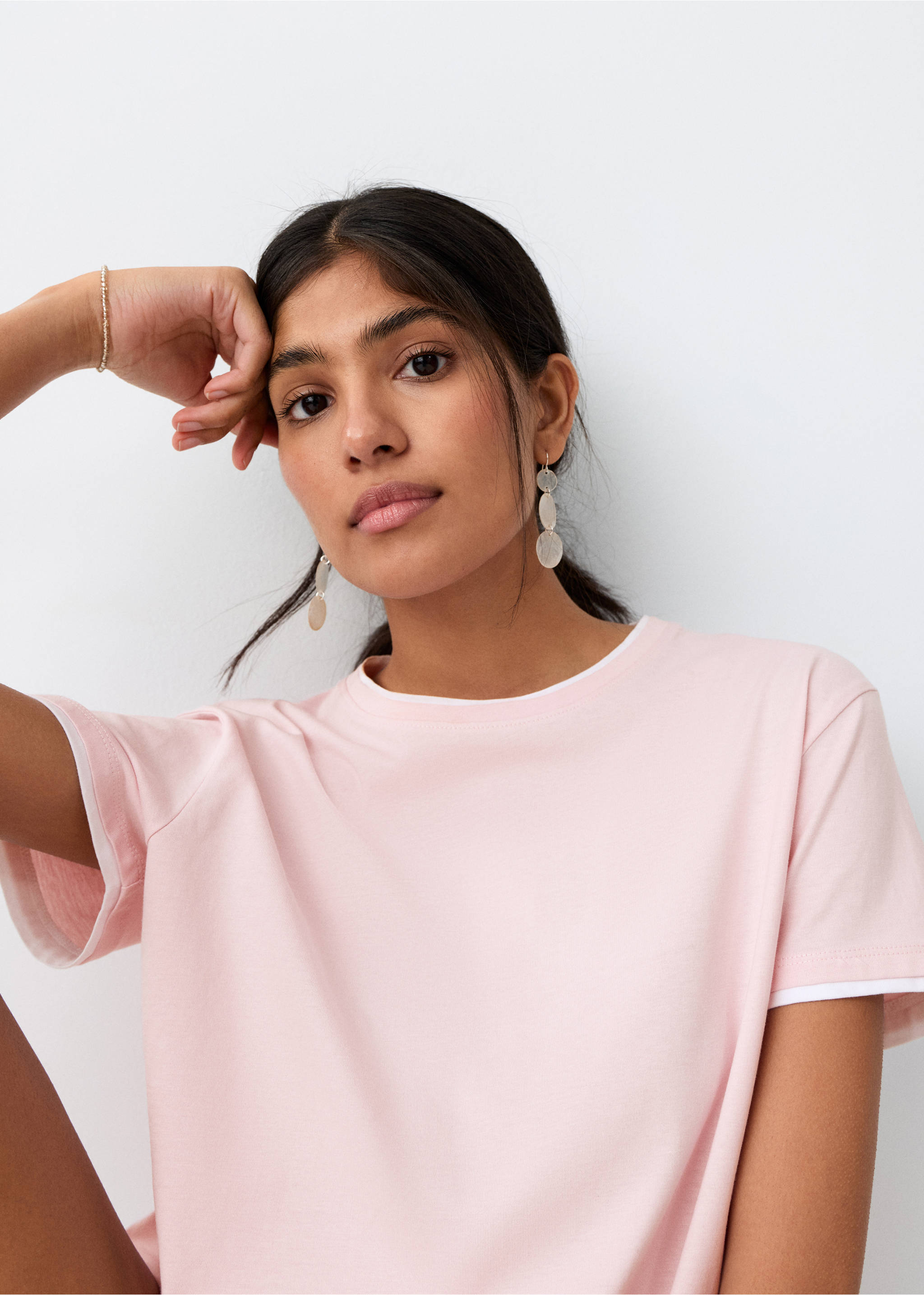 تيشيرت بأكمام قصيرة بتأثير مزدوج - تفاصيل المنتج 1, أرجواني. Ref: 27008667-00.