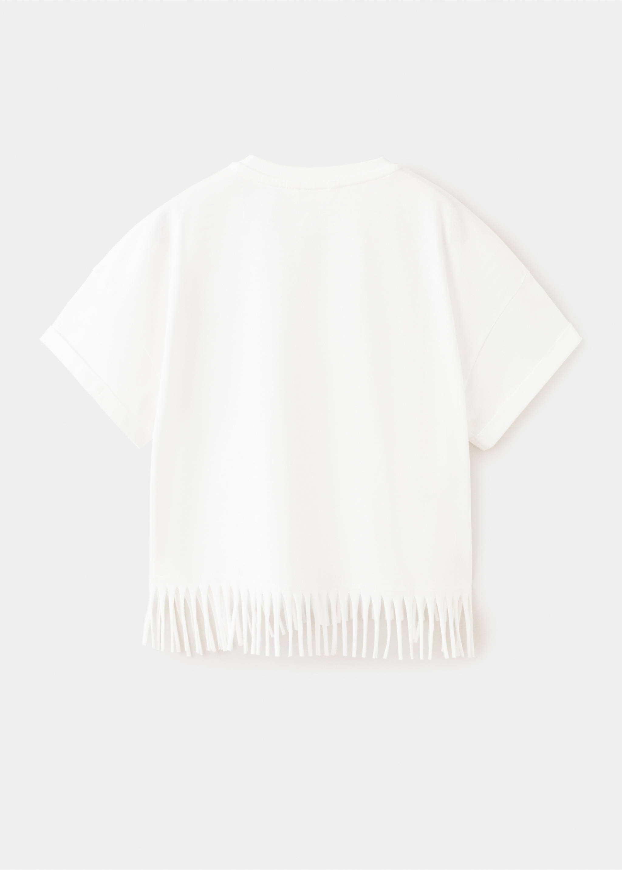 Camiseta algodón detalle flecos - Reverso del artículo, Blanco roto. Ref: 27008669-00.