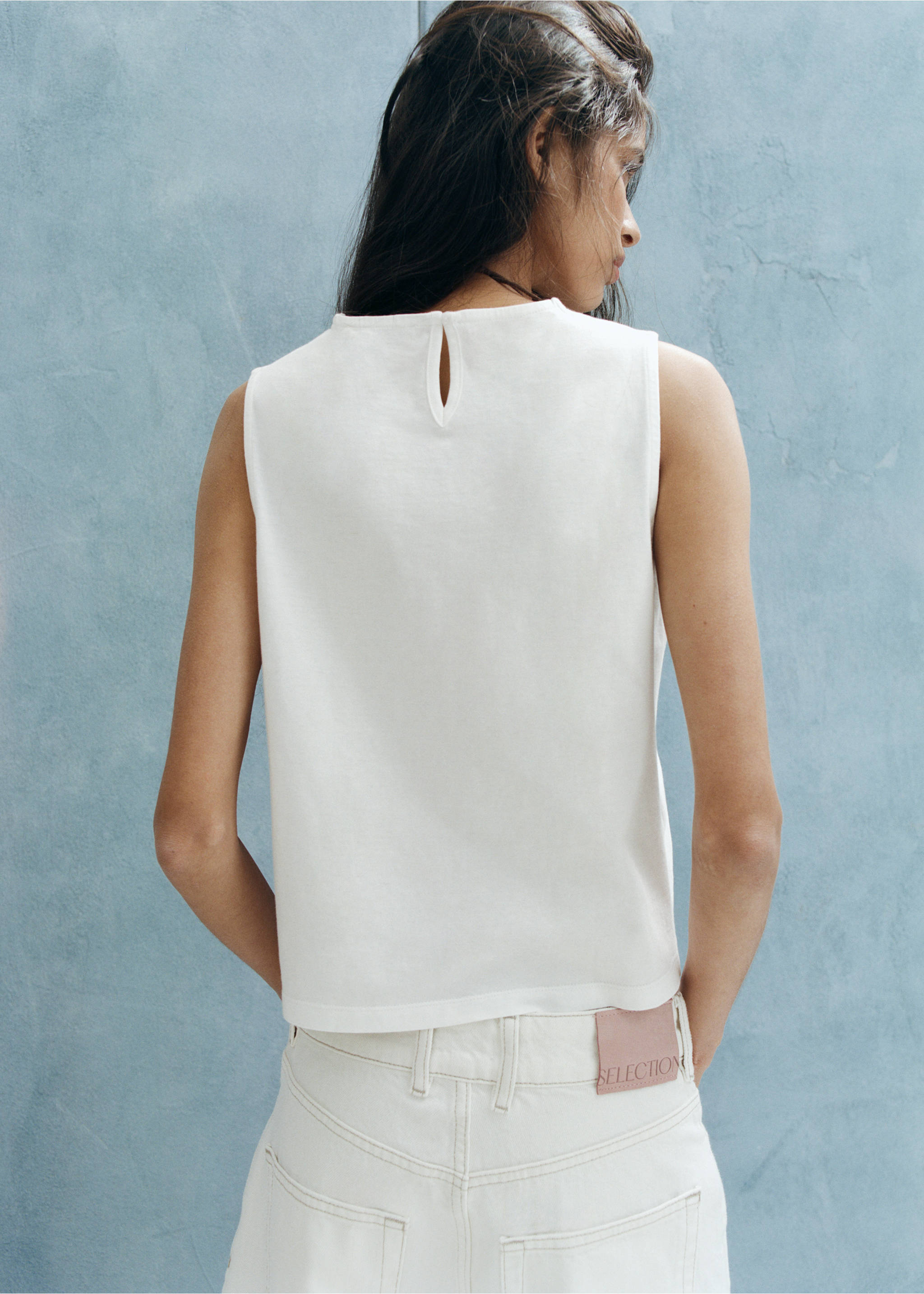 Top brodé ajouré - Verso de l’article, Blanc cassé. Ref: 27009062-00.