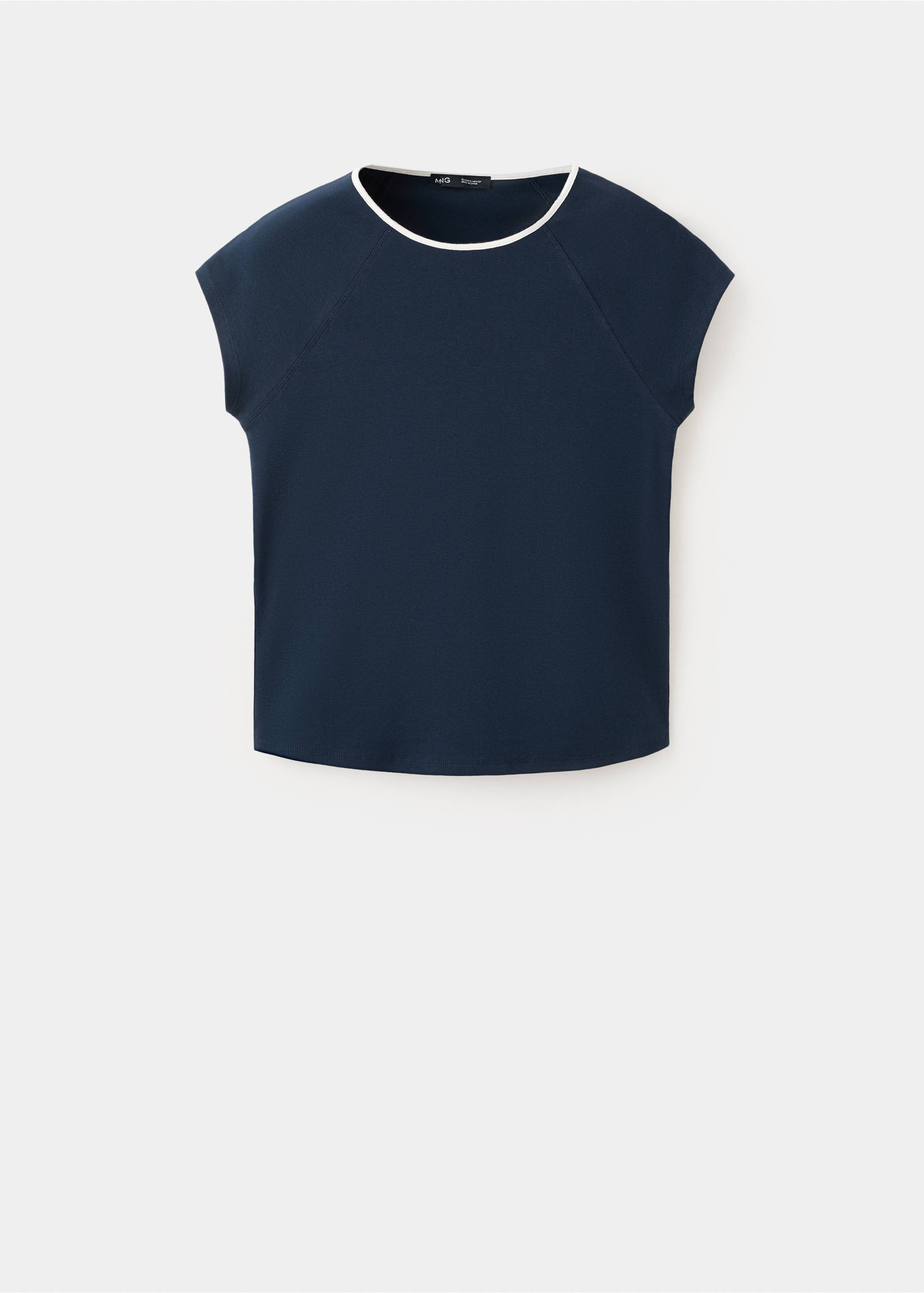 Cotton T-shirt with contrast piping - Article without model, Dark Navy. Ref: 27009079-00.