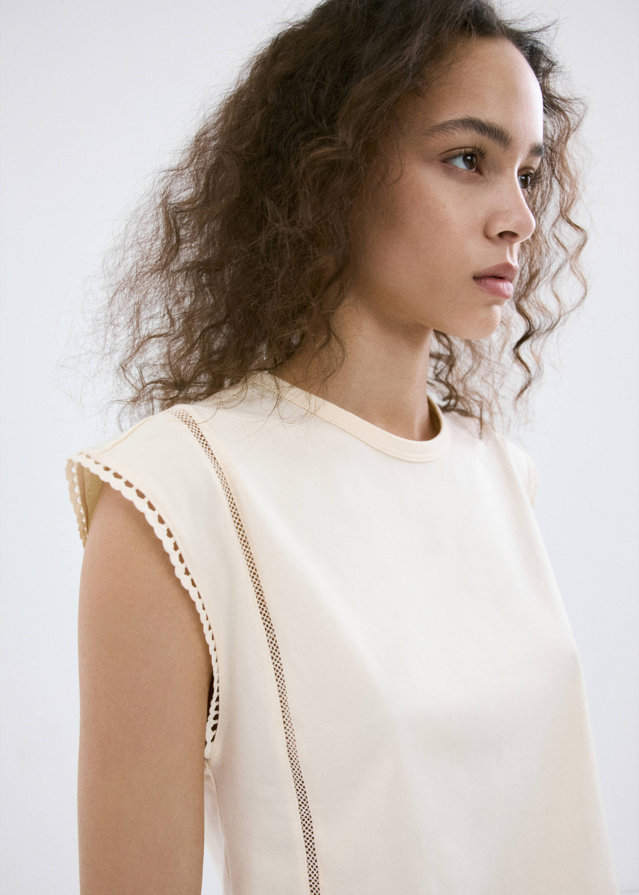 Embroidered cutwork cotton T-shirt - Details of the article 1