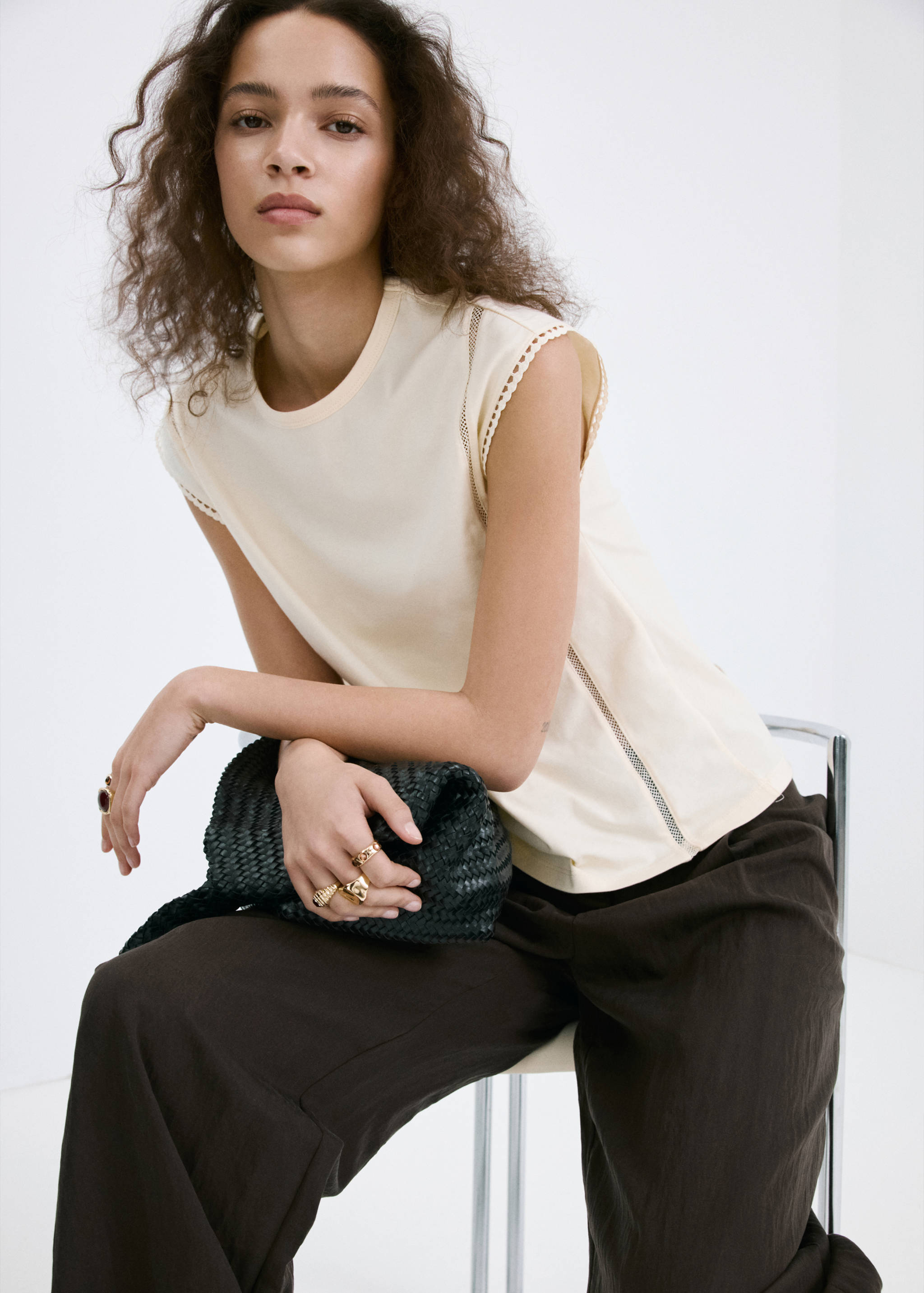 Embroidered cutwork cotton T-shirt - Details of the article 2