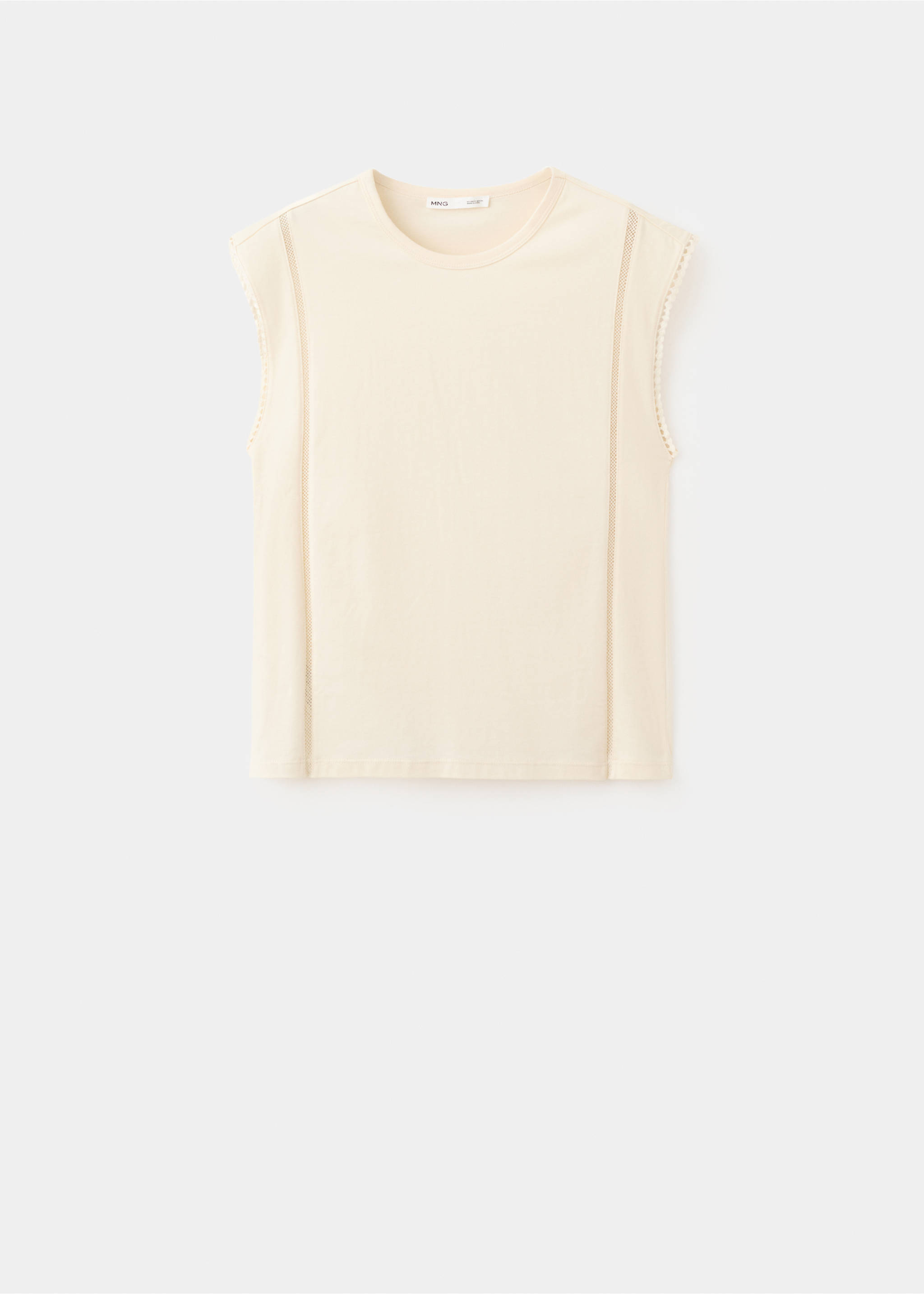 Embroidered cutwork cotton T-shirt - Article without model, Ecru. Ref: 27009081-00.