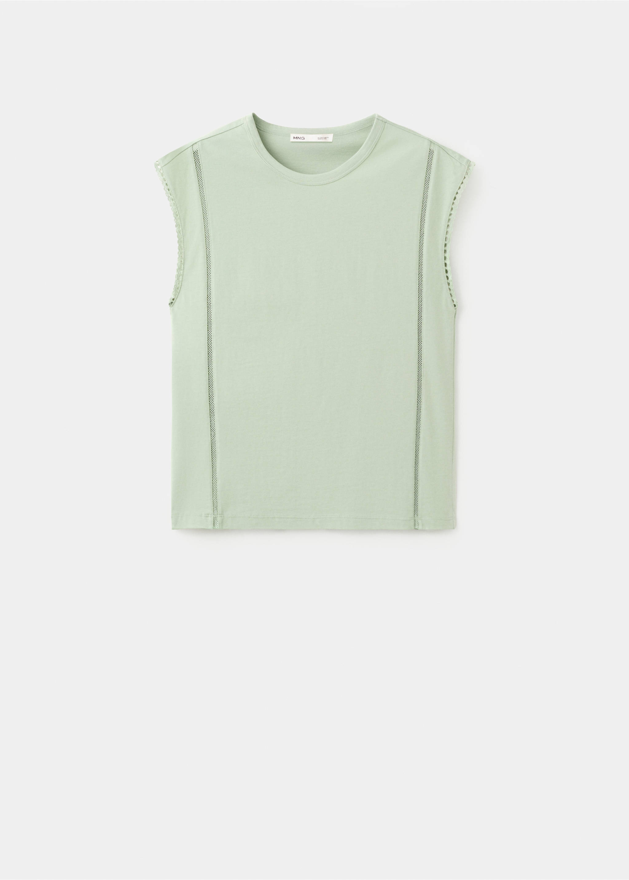 Embroidered cutwork cotton T-shirt - Article without model, Pastel Green. Ref: 27009081-00.