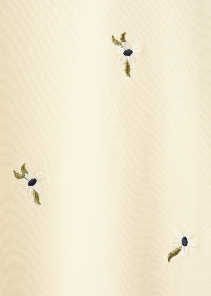 Floral-embroidered cotton t-shirt — Vanilla