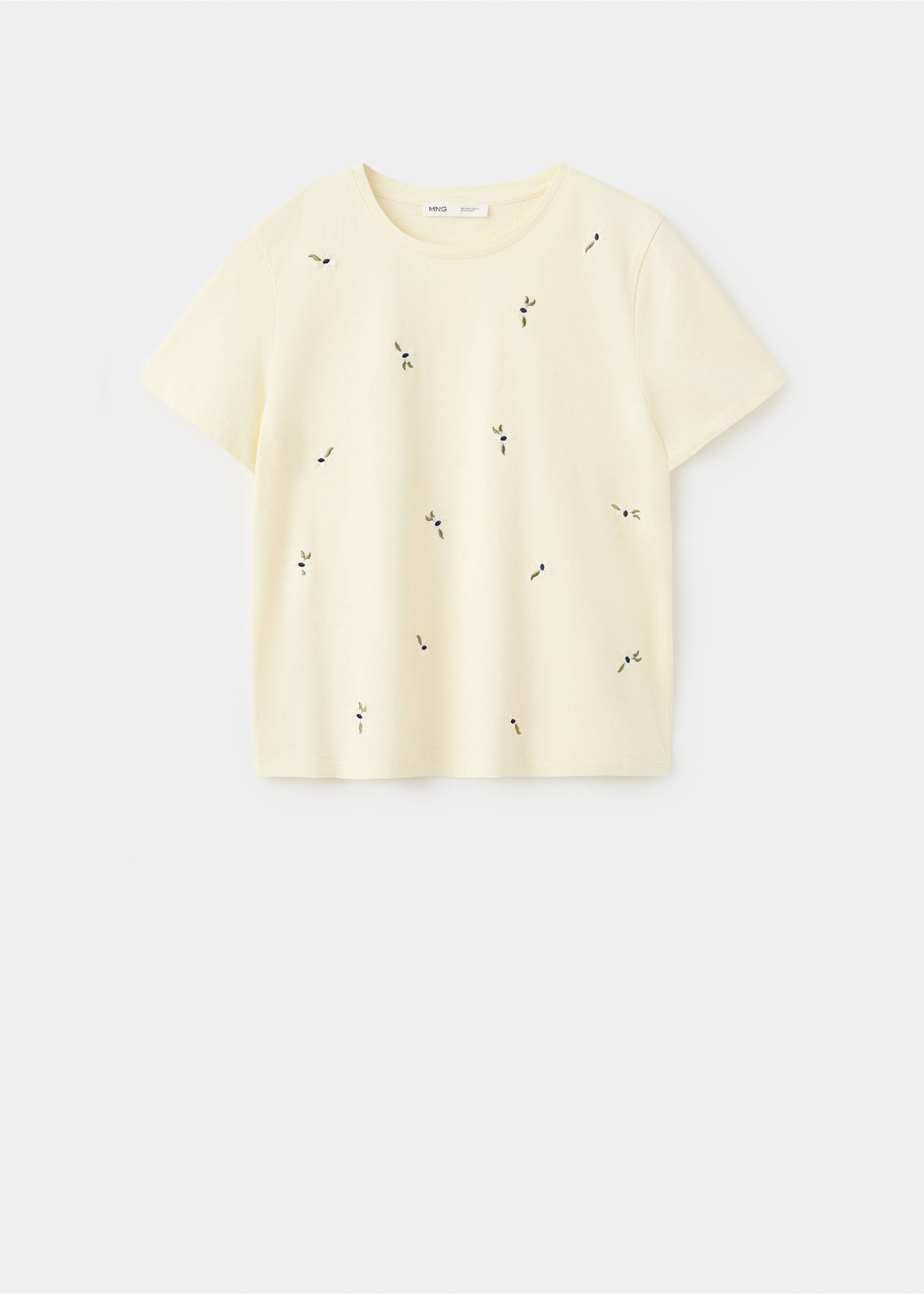 Floral-embroidered cotton t-shirt - Article without model, Vanilla. Ref: 27009082-00.